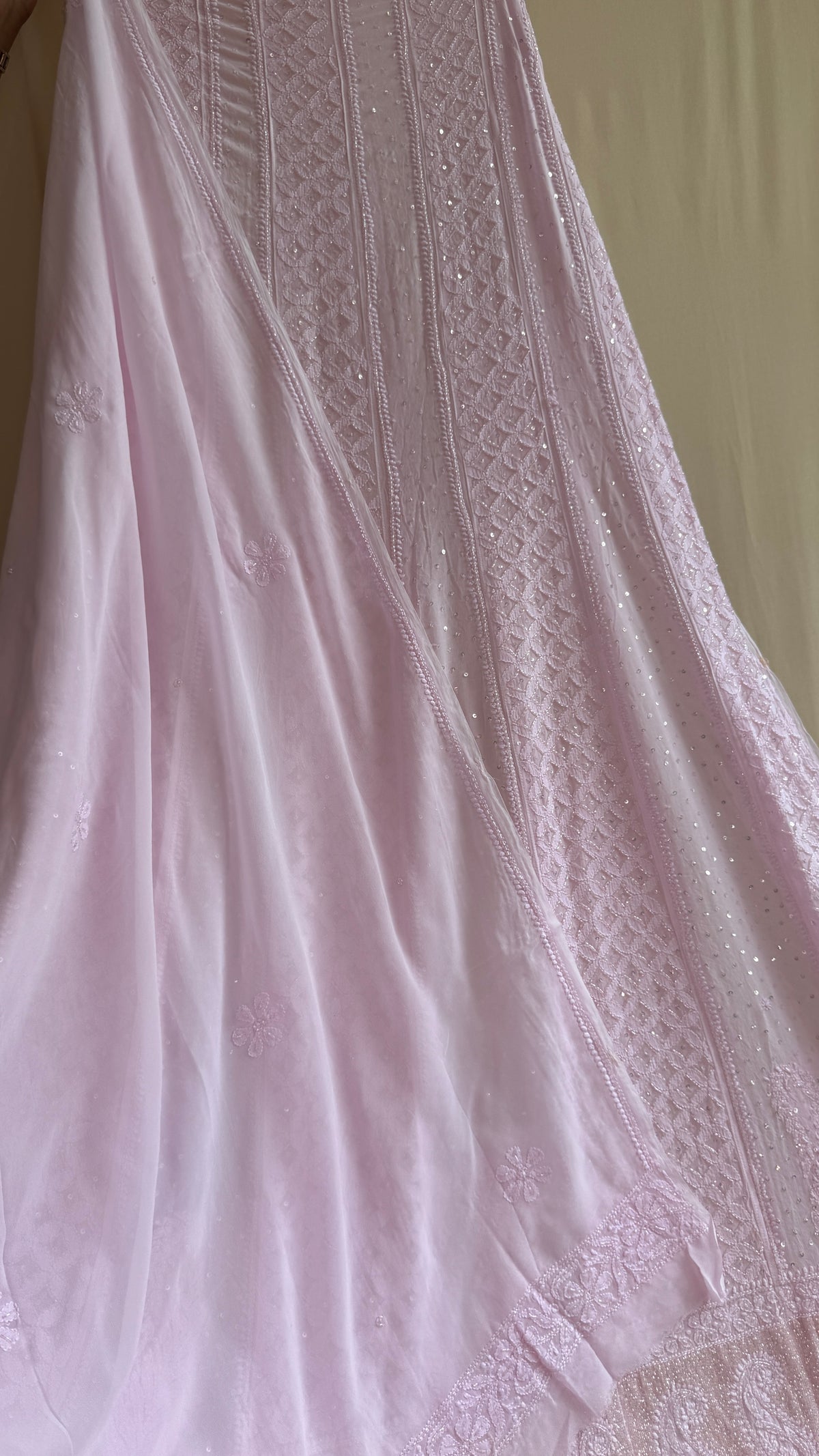 Viscose Anarkali - Semi Stitched - Pearl Work - Baby Pink