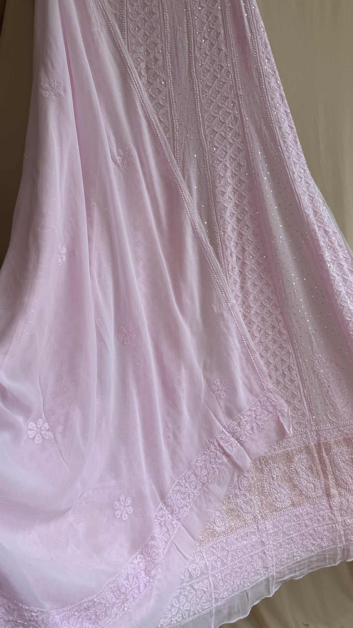 Viscose Anarkali - Semi Stitched - Pearl Work - Baby Pink