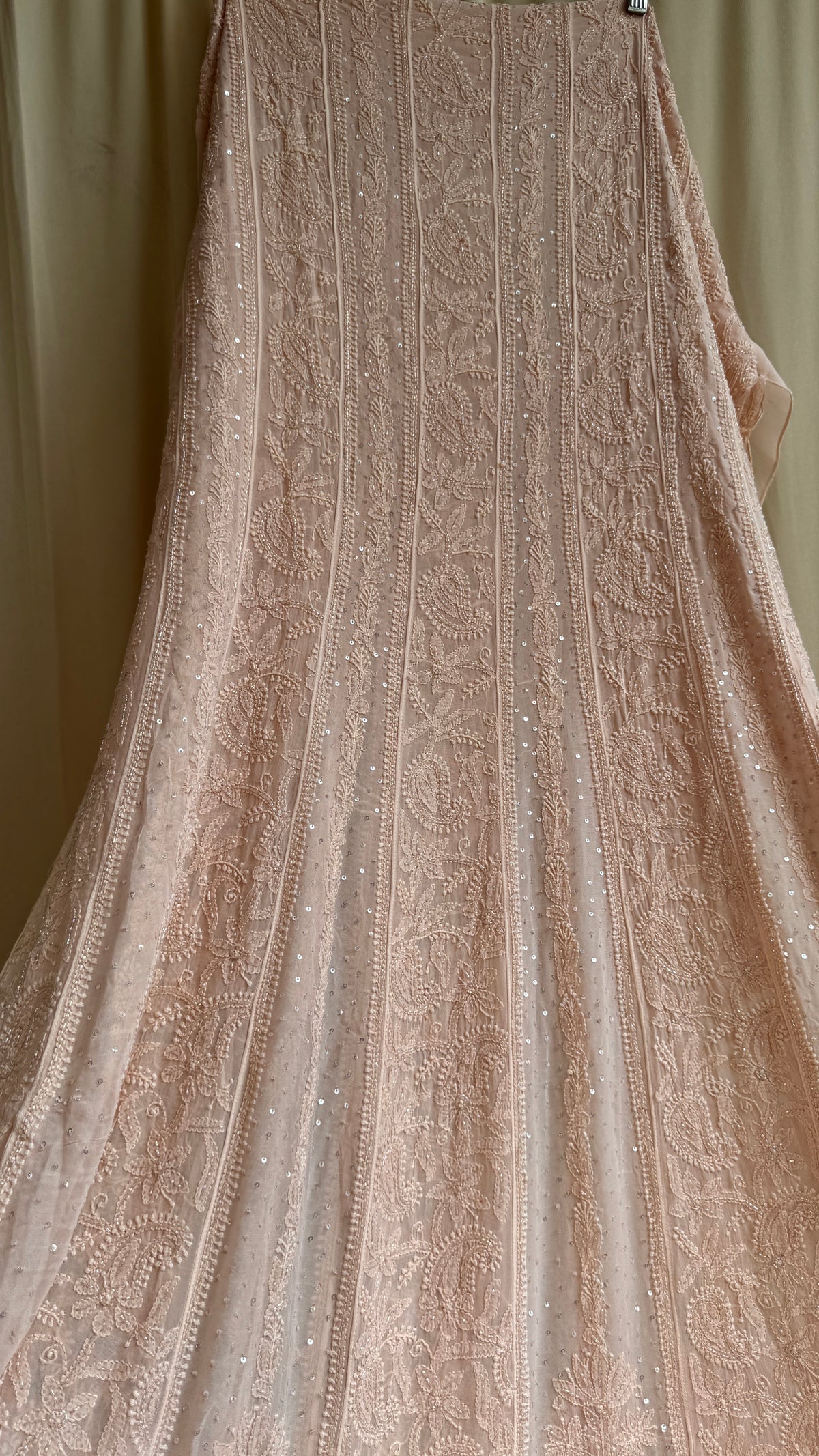 Viscose Anarkali - Semi Stitched - Pearl Work - Peach