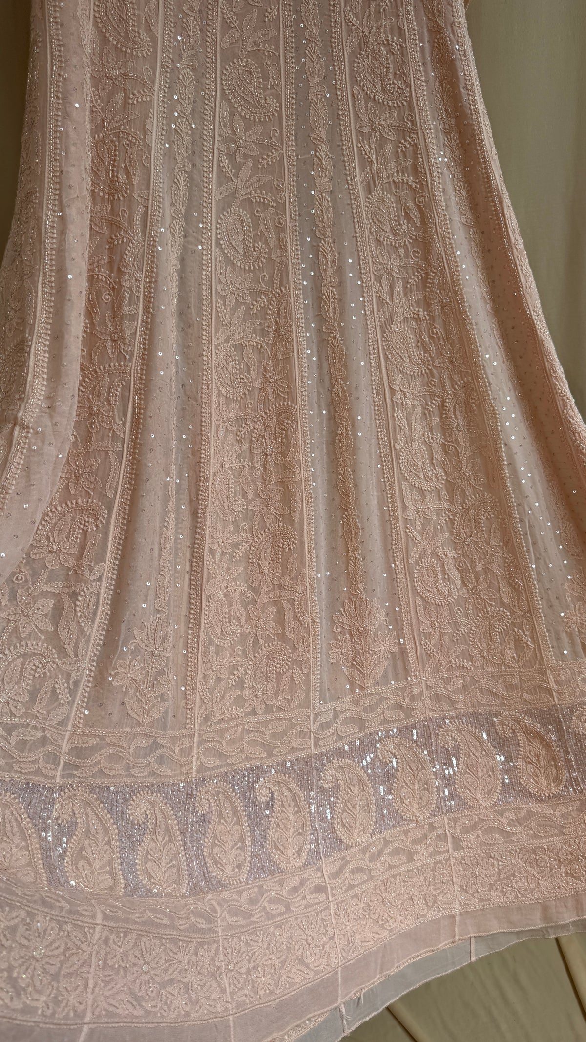 Viscose Anarkali - Semi Stitched - Pearl Work - Peach