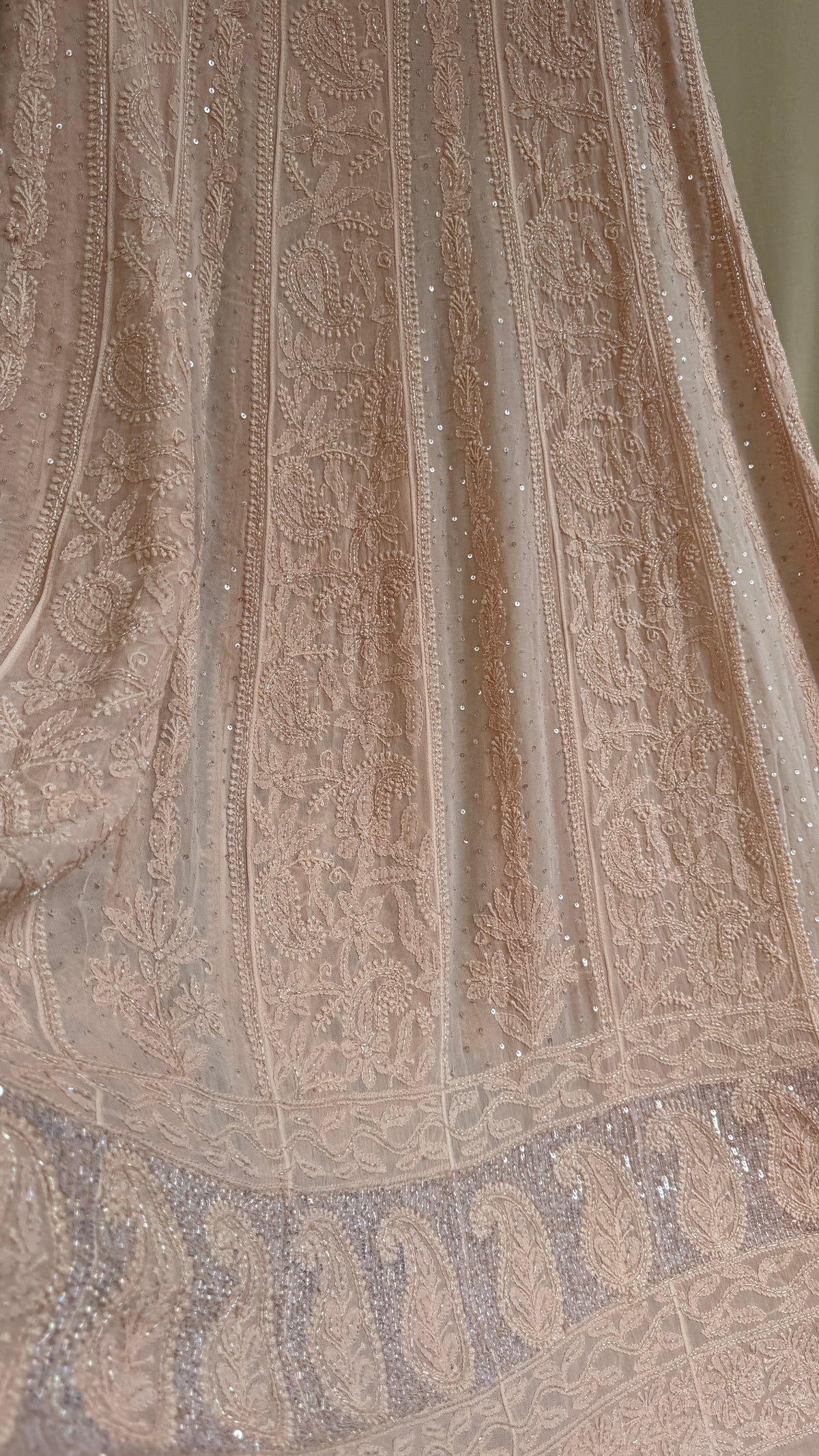 Viscose Anarkali - Semi Stitched - Pearl Work - Peach