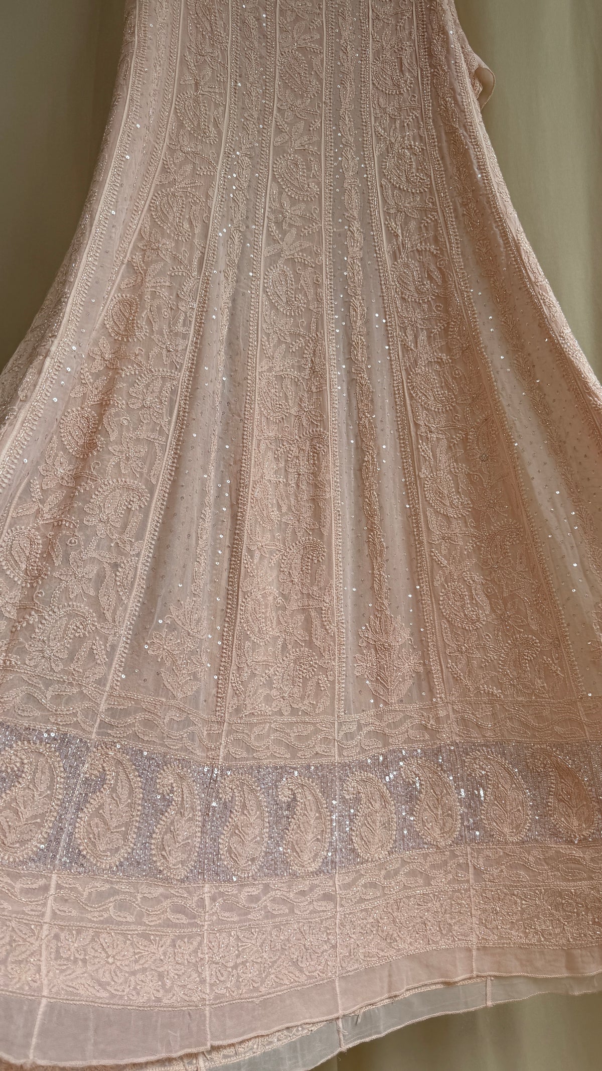 Viscose Anarkali - Semi Stitched - Pearl Work - Peach