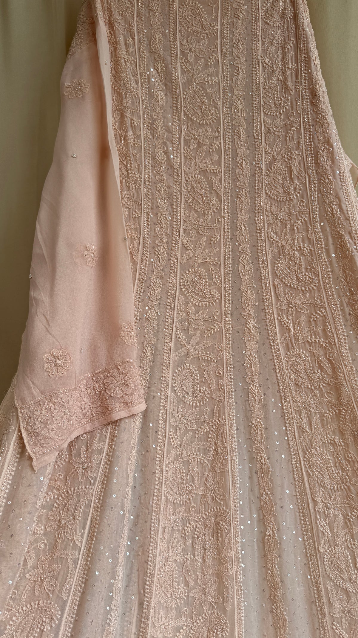 Viscose Anarkali - Semi Stitched - Pearl Work - Peach