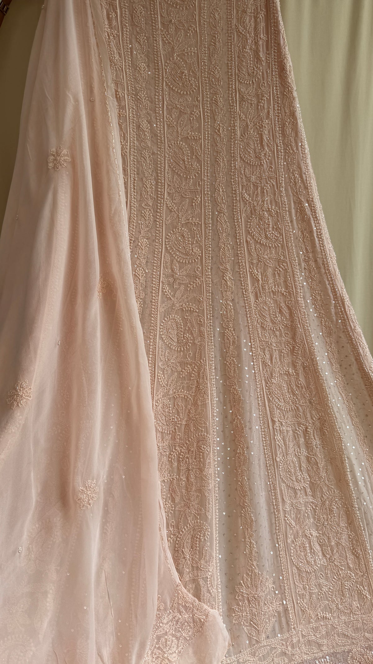 Viscose Anarkali - Semi Stitched - Pearl Work - Peach