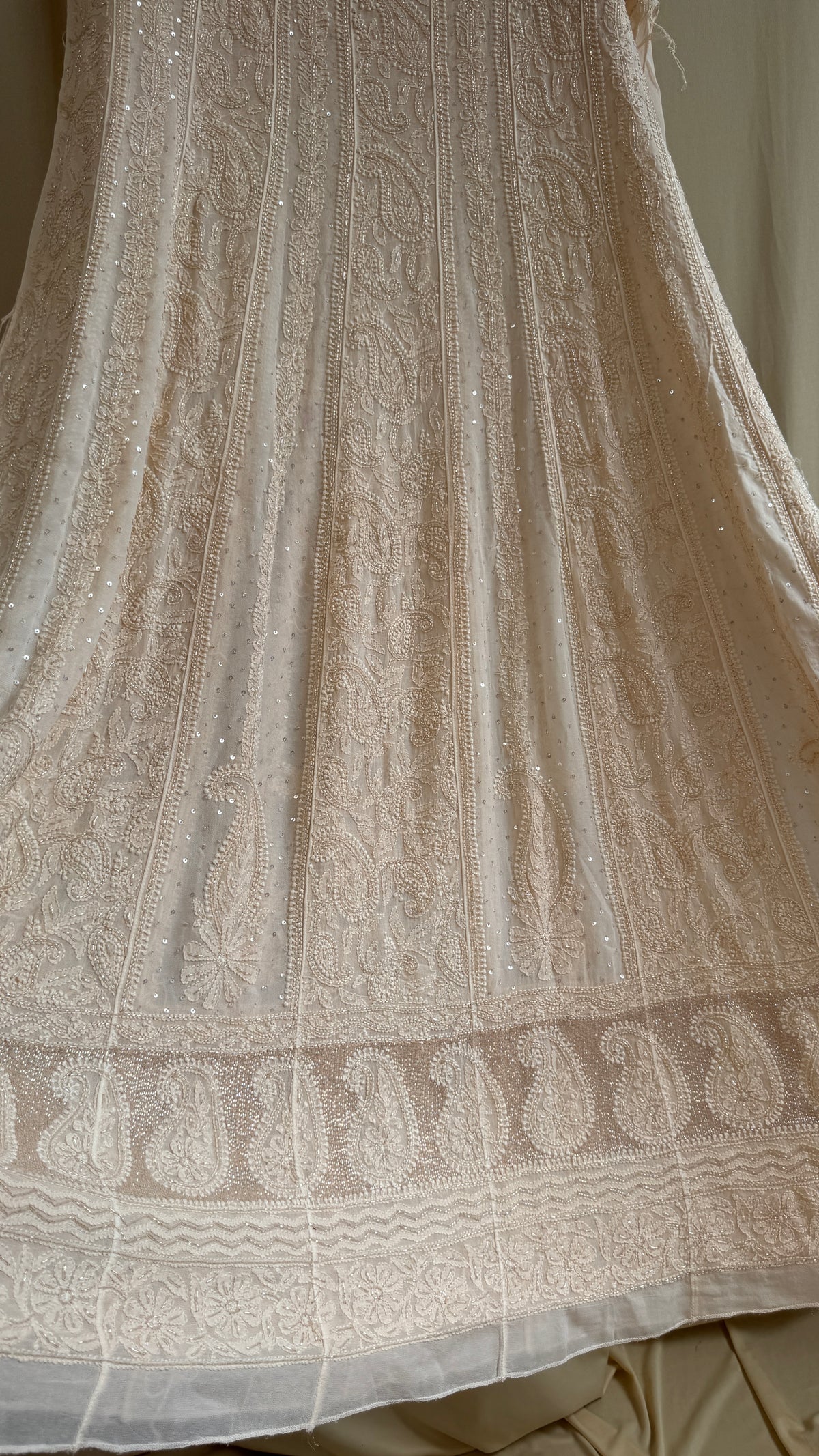 Viscose Anarkali - Semi Stitched - Pearl Work - Nude Peach