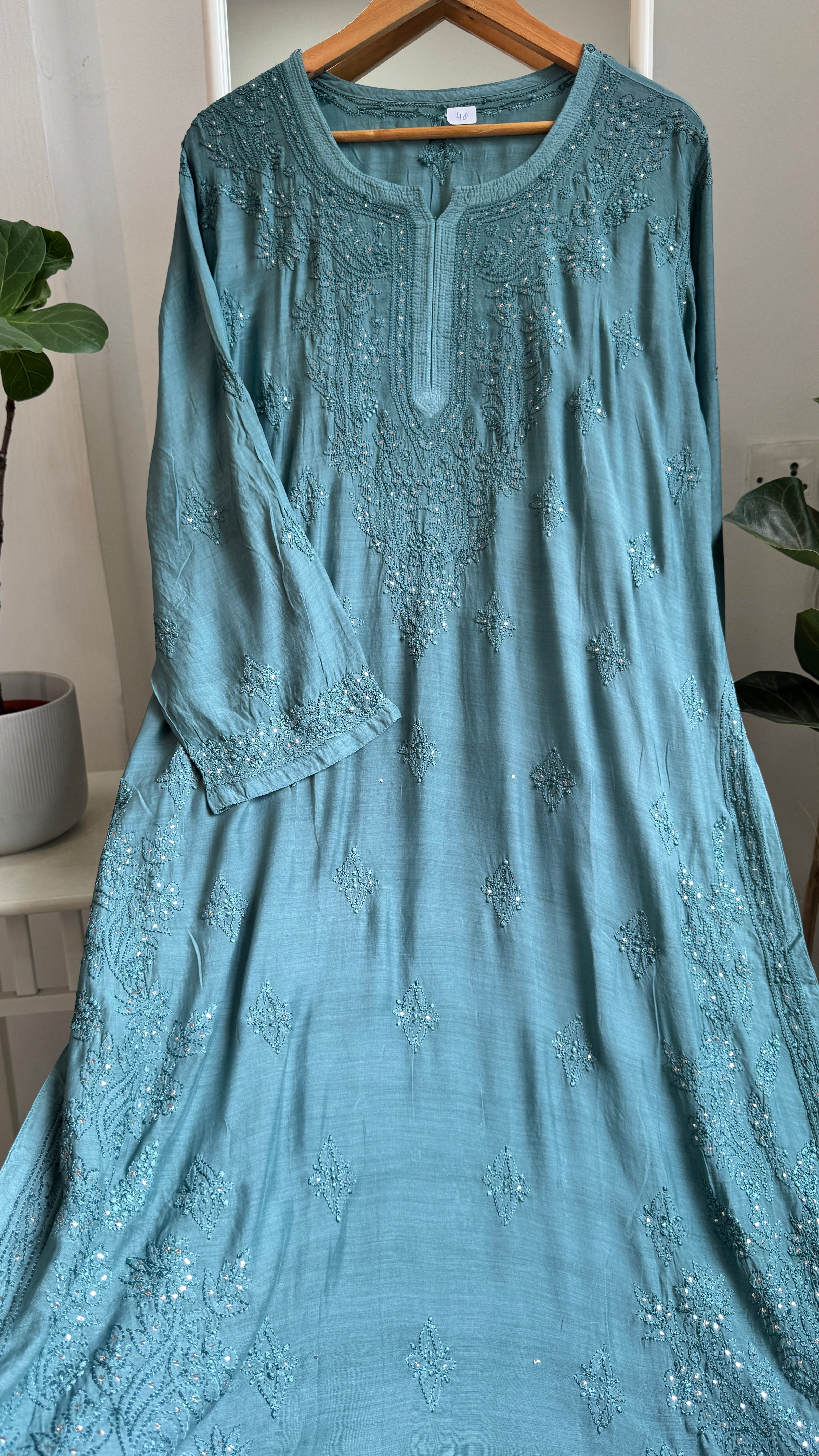 Muslin Chikankari Kurti with Mukaish work - Tiffany Green