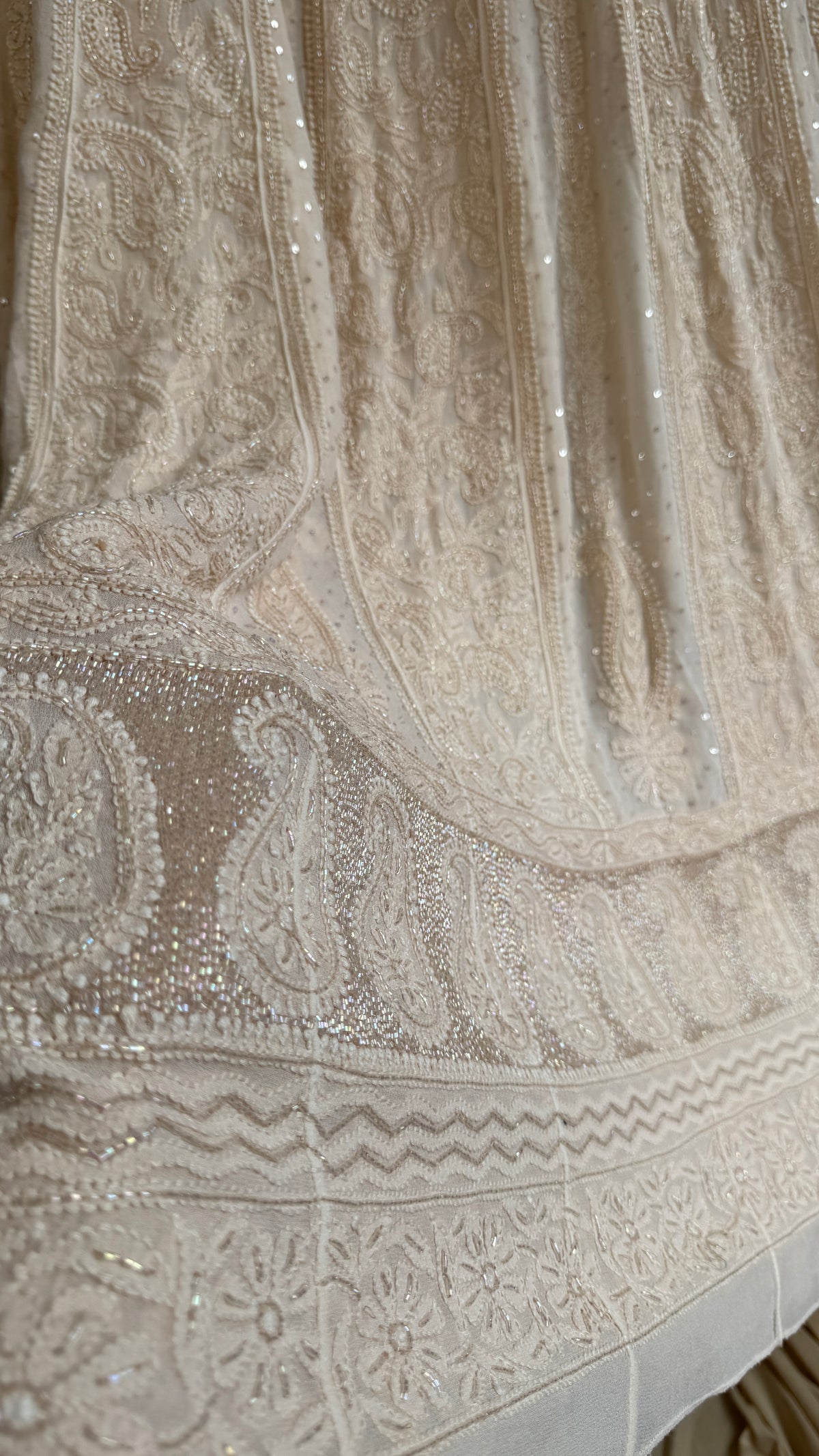 Viscose Anarkali - Semi Stitched - Pearl Work - Nude Peach