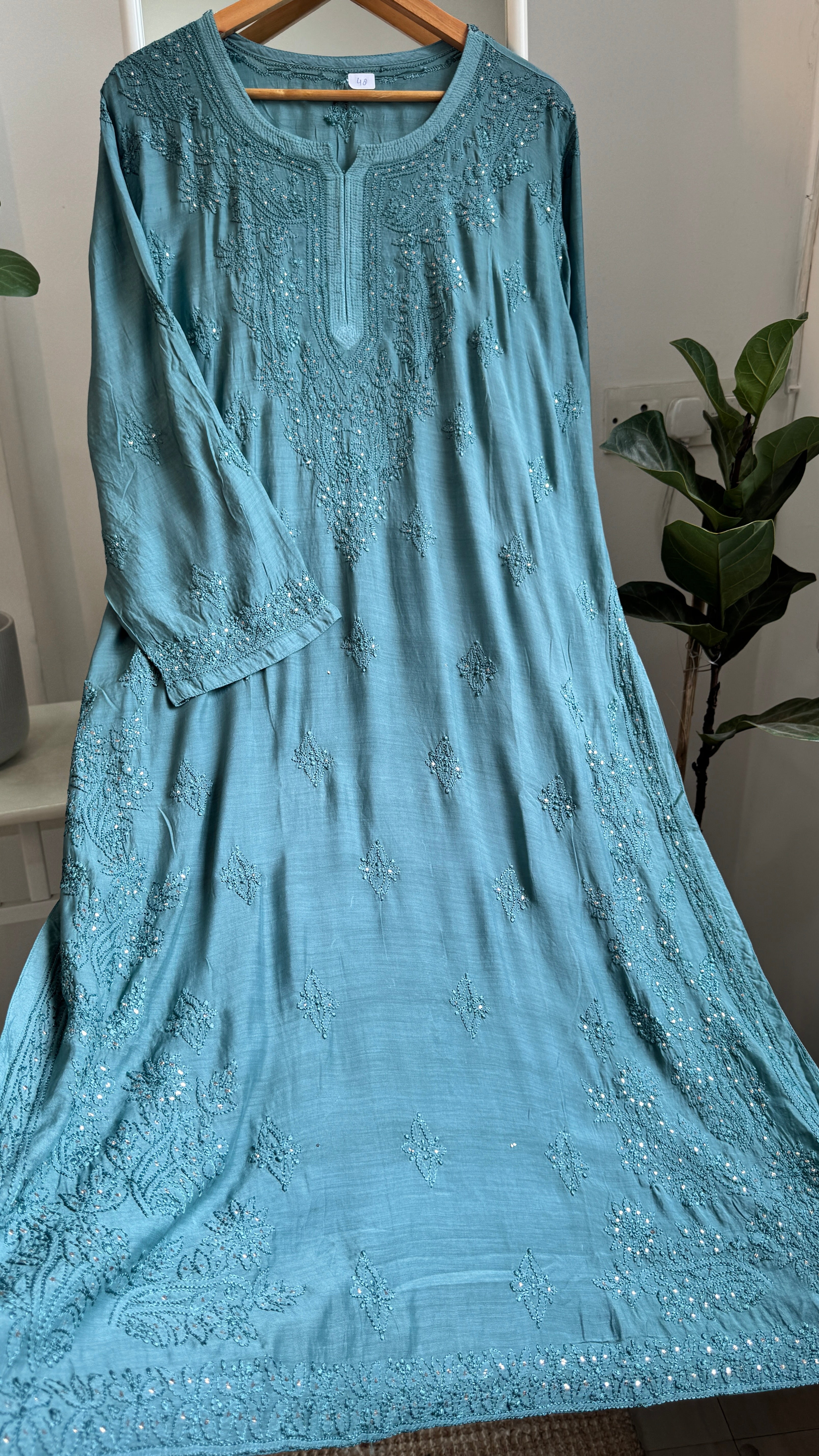 Muslin Chikankari Kurti with Mukaish work - Tiffany Green