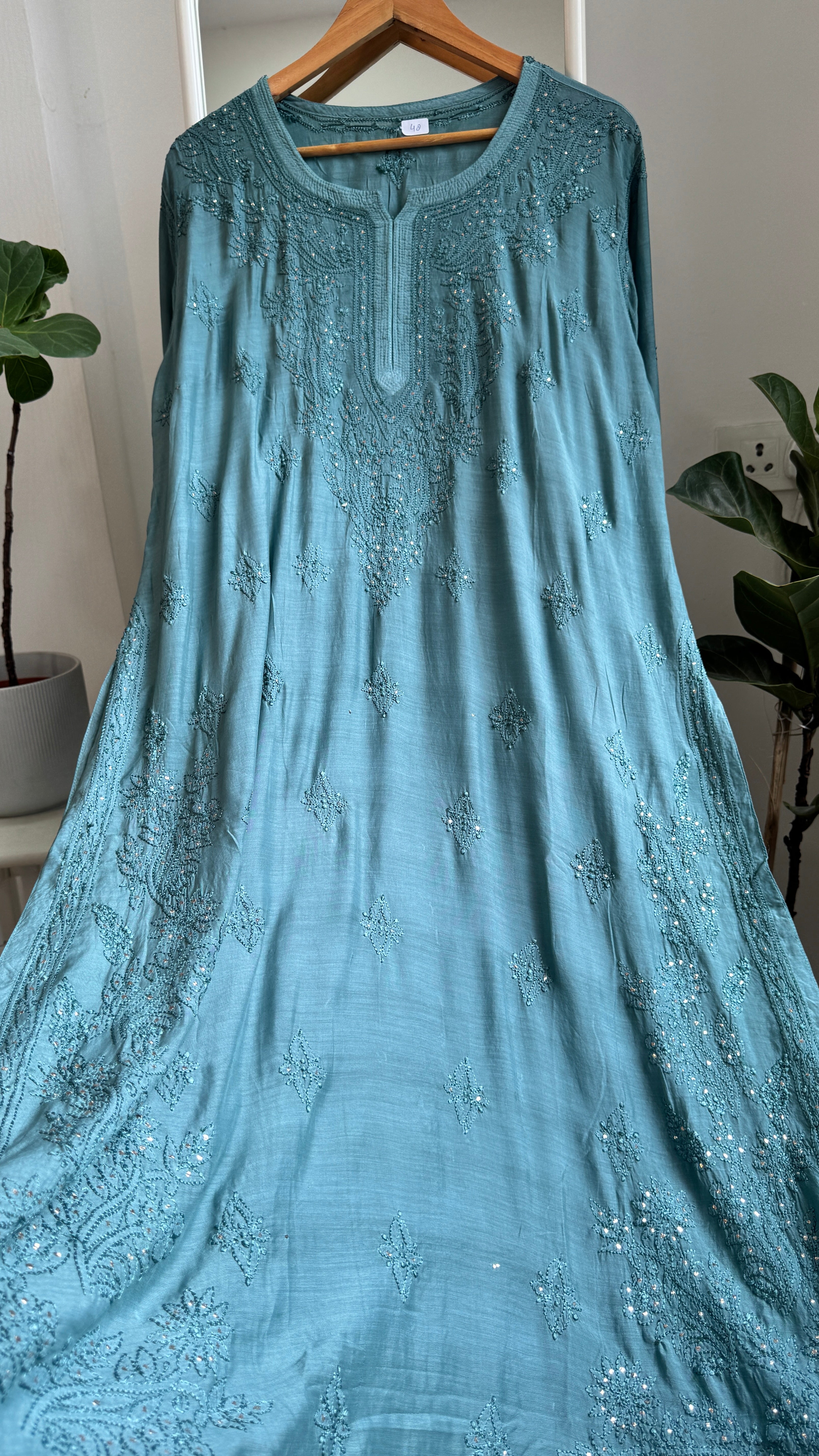 Muslin Chikankari Kurti with Mukaish work - Tiffany Green