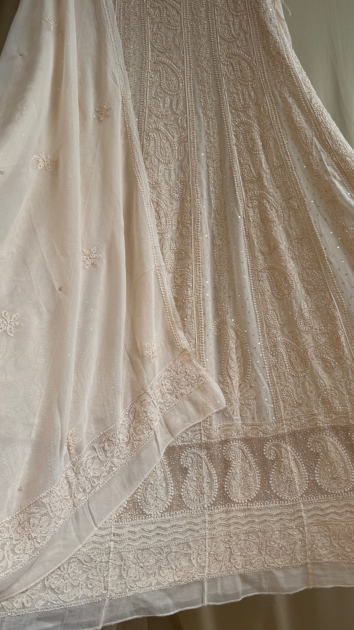 Viscose Anarkali - Semi Stitched - Pearl Work - Nude Peach