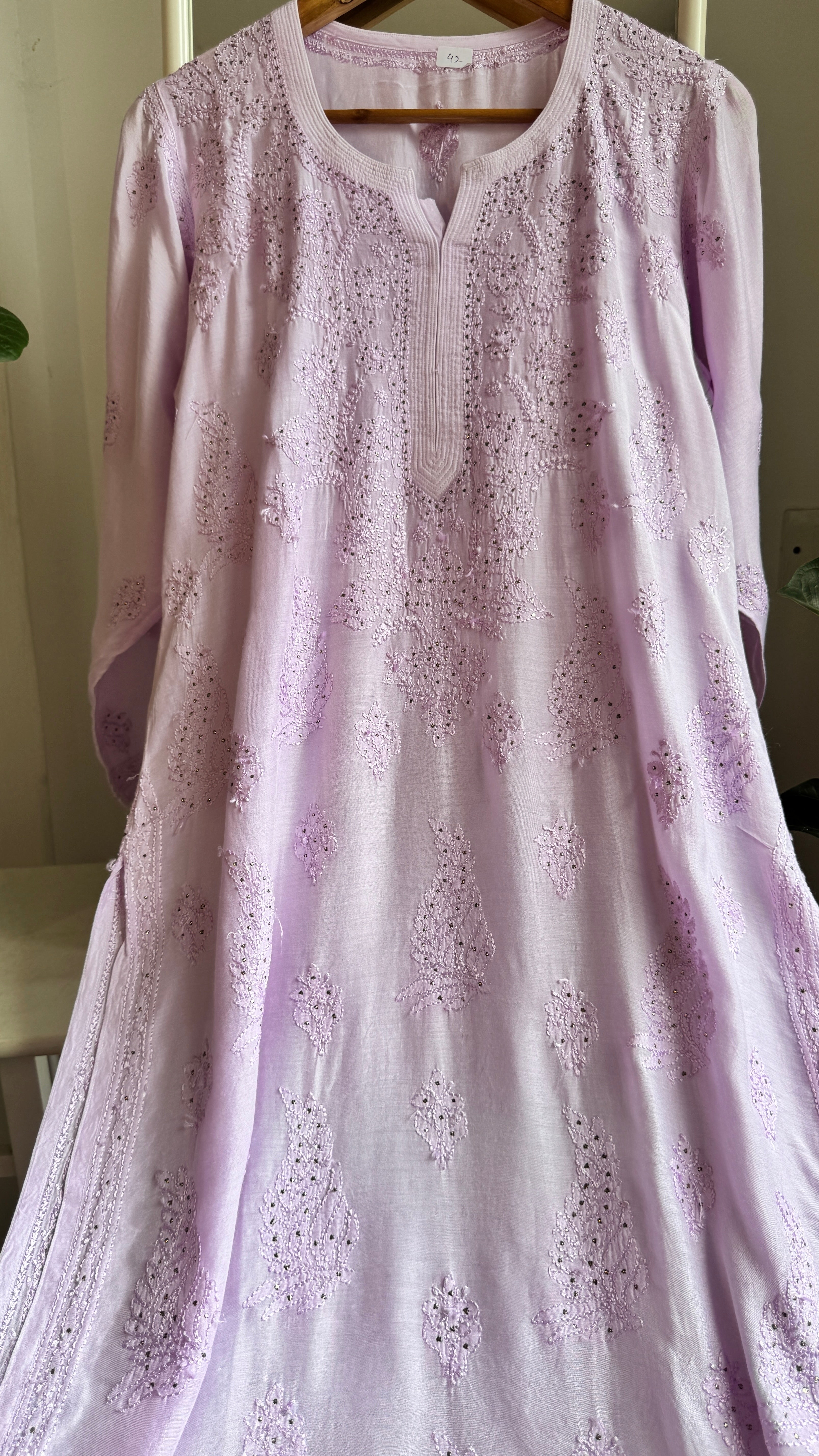 Muslin Chikankari Kurti with Mukaish work - Lilac