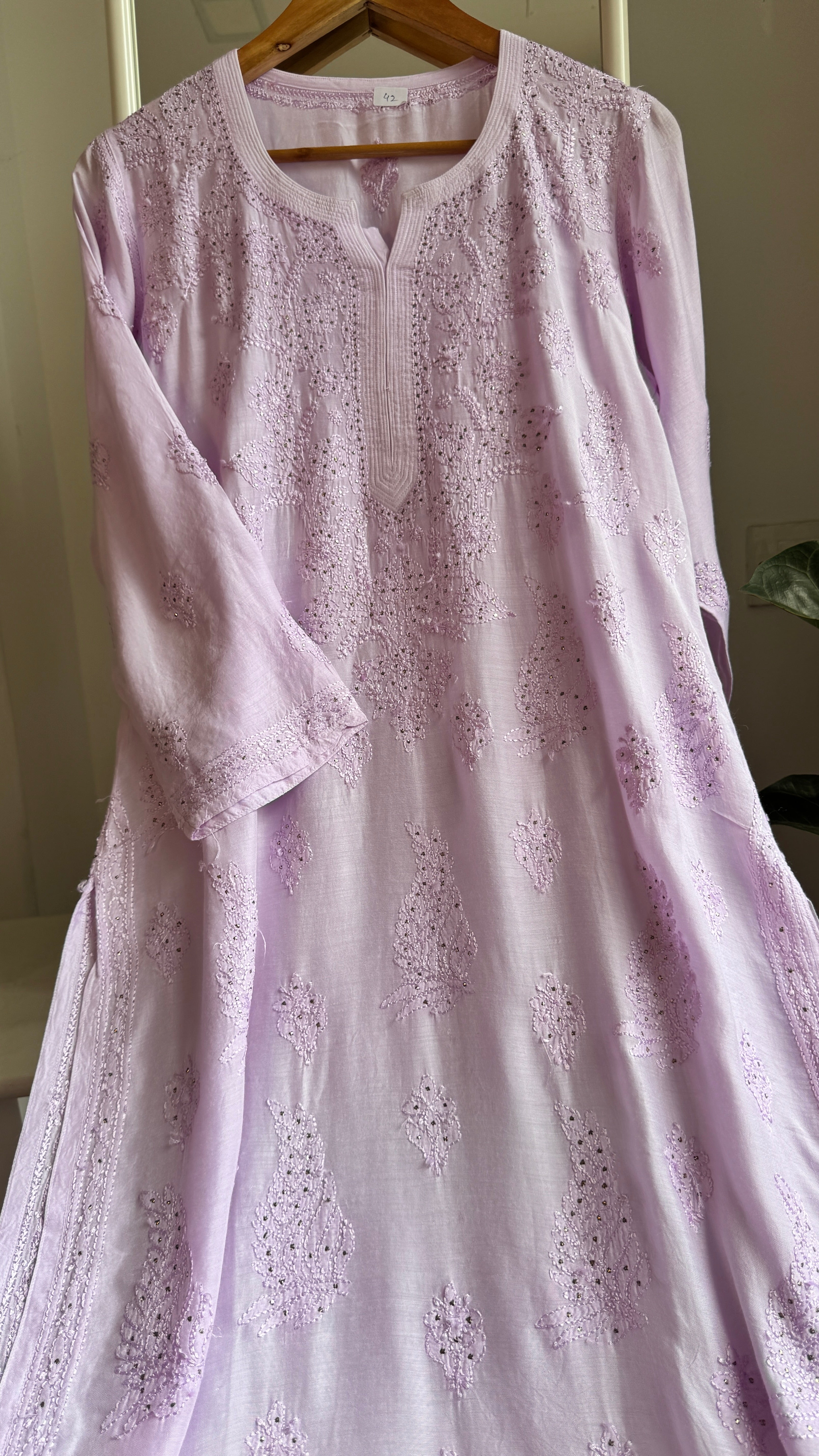Muslin Chikankari Kurti with Mukaish work - Lilac