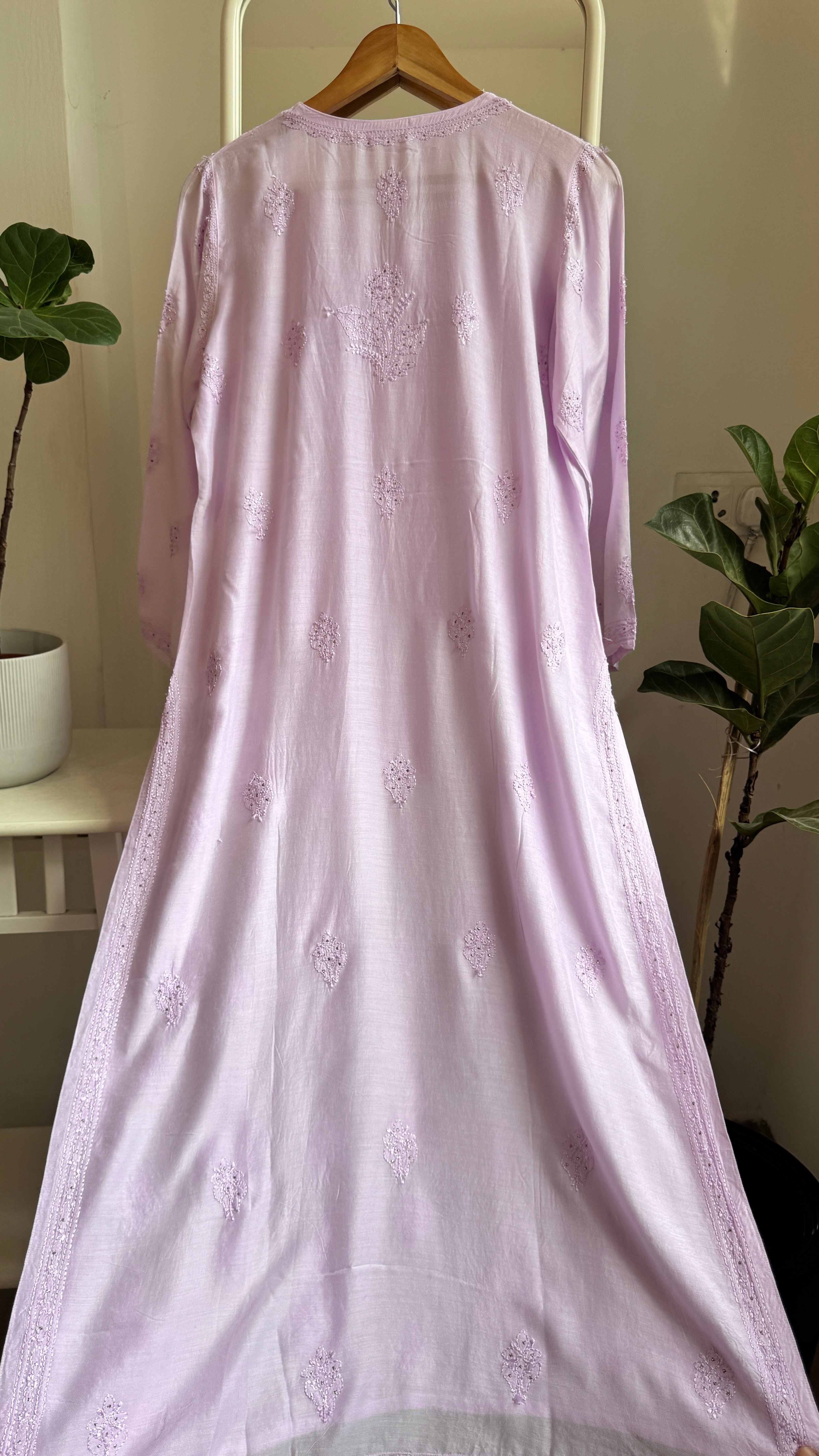 Muslin Chikankari Kurti with Mukaish work - Lilac