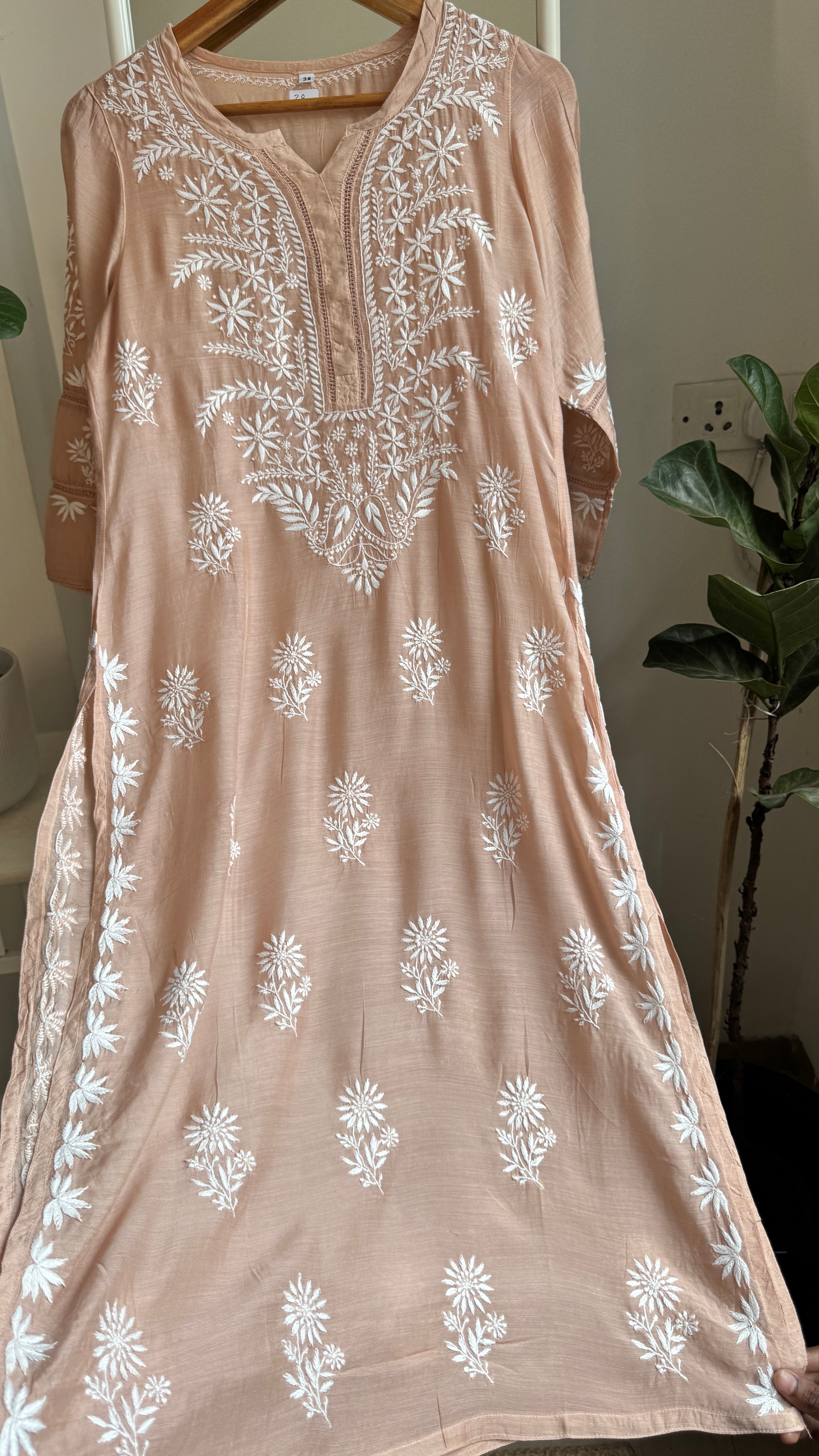 Muslin Chikankari Kurti with White Thread work - Brown- Gulzar Collection