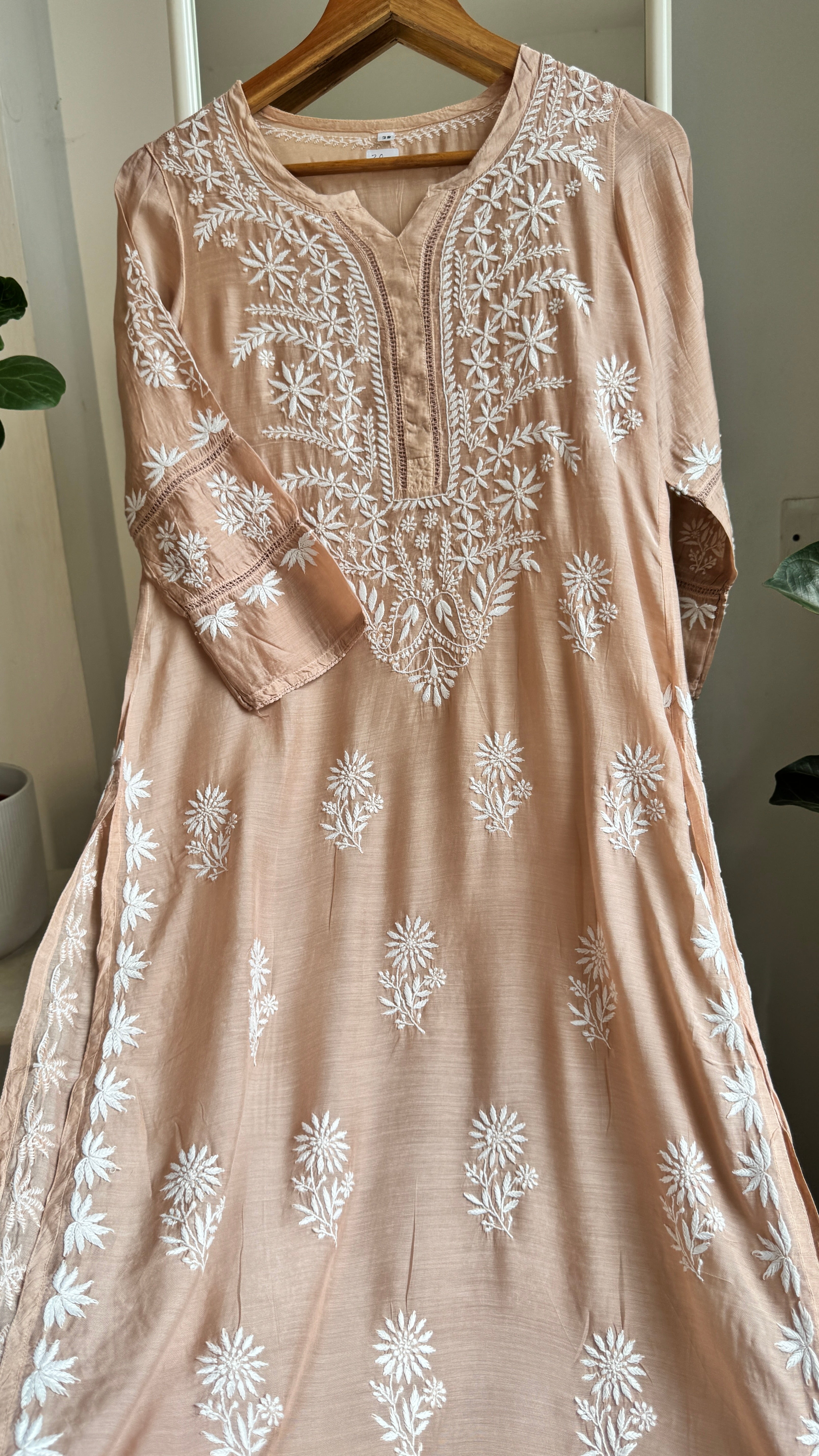 Muslin Chikankari Kurti with White Thread work - Brown- Gulzar Collection