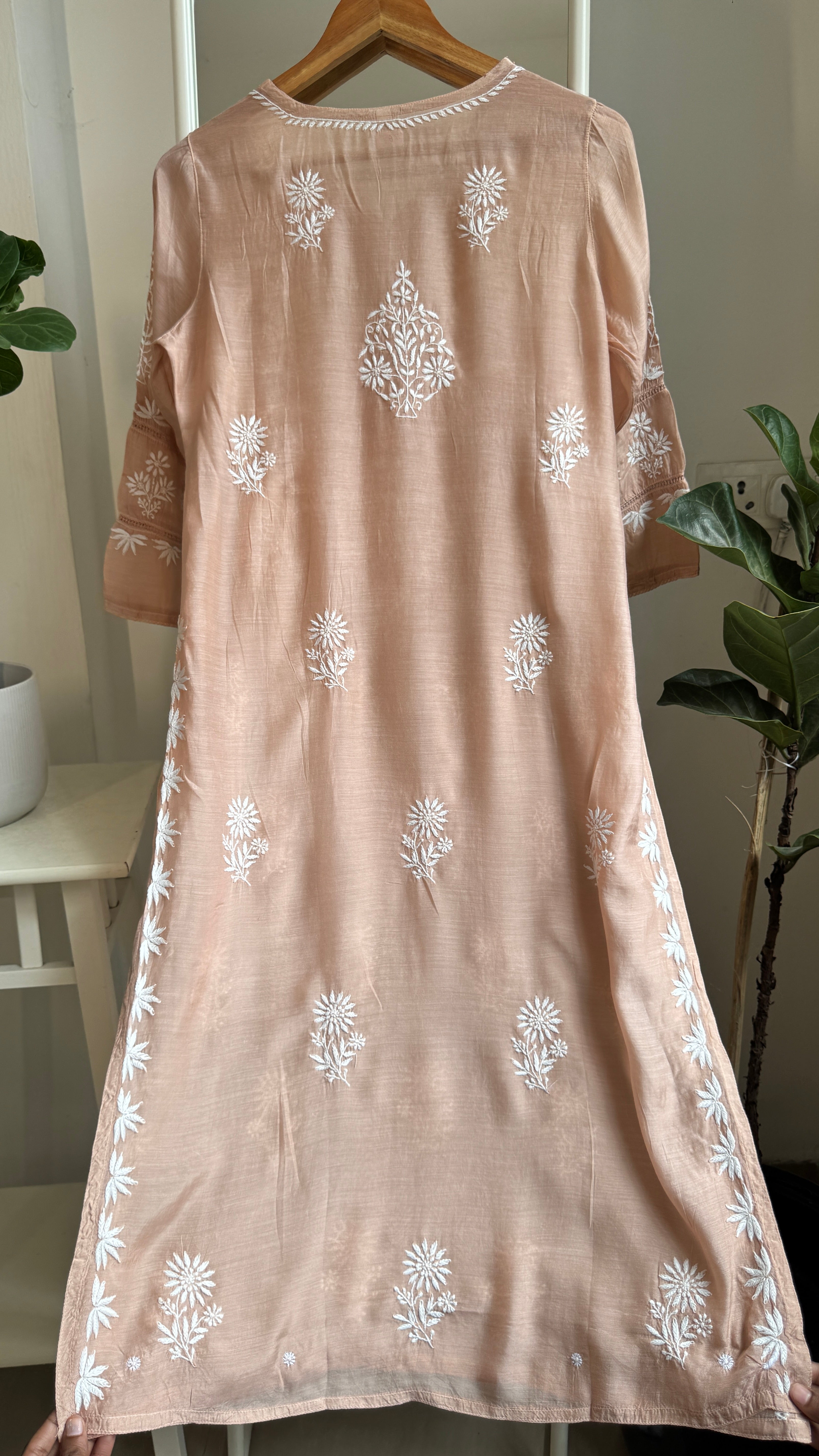 Muslin Chikankari Kurti with White Thread work - Brown- Gulzar Collection