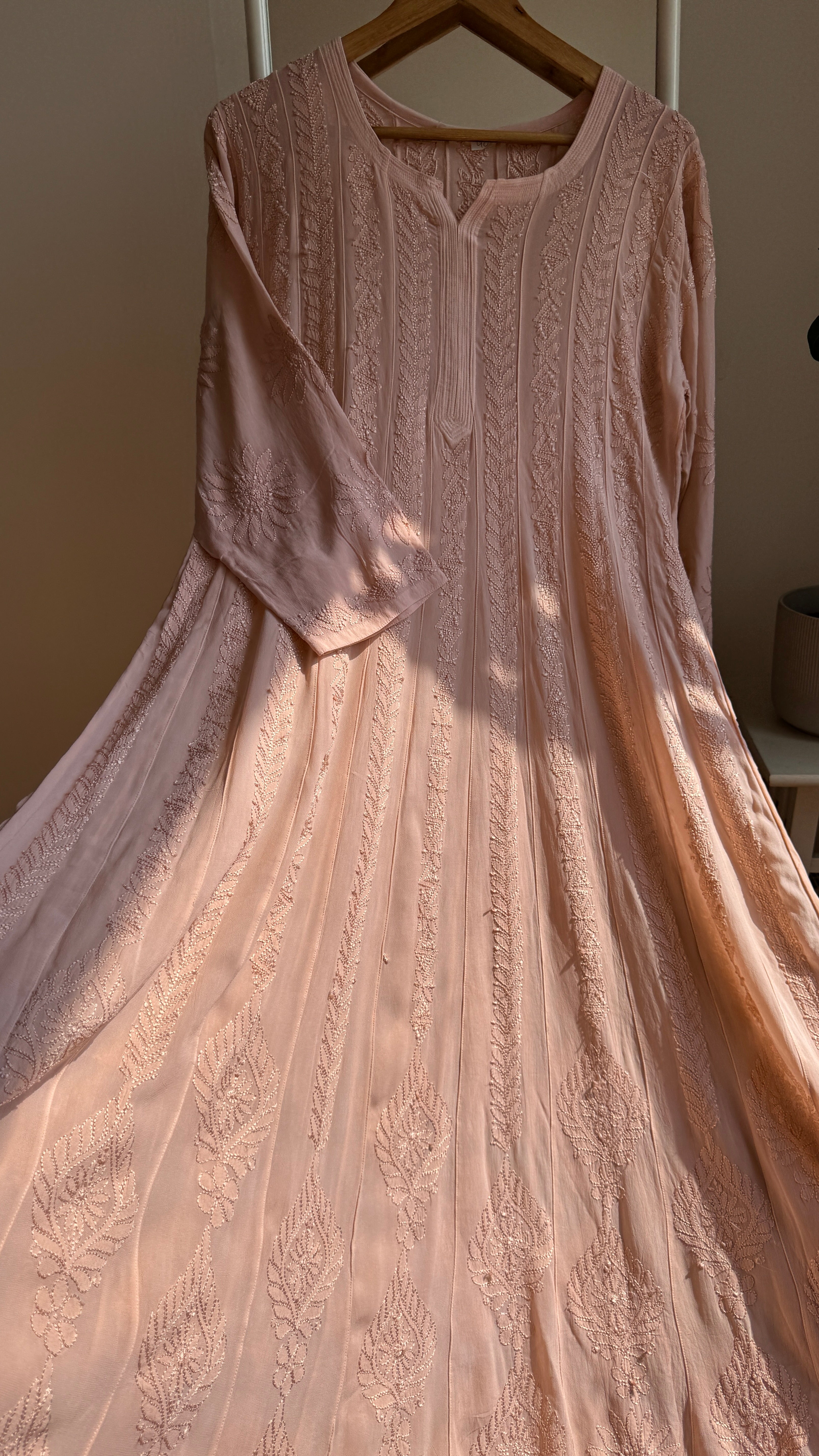 Viscose Chikankari Anarkali - Nude Pink