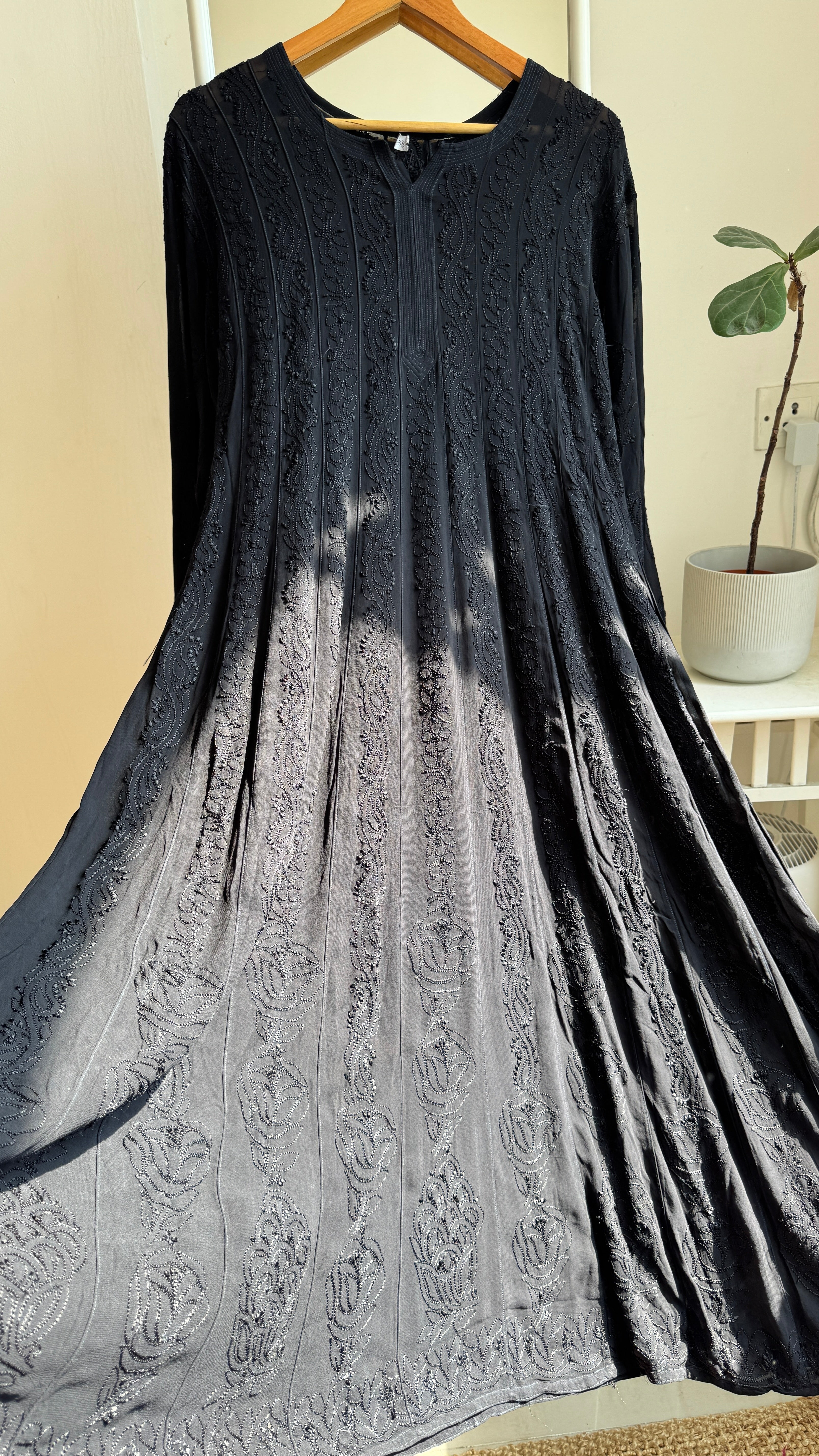 Viscose Chikankari Anarkali - Black