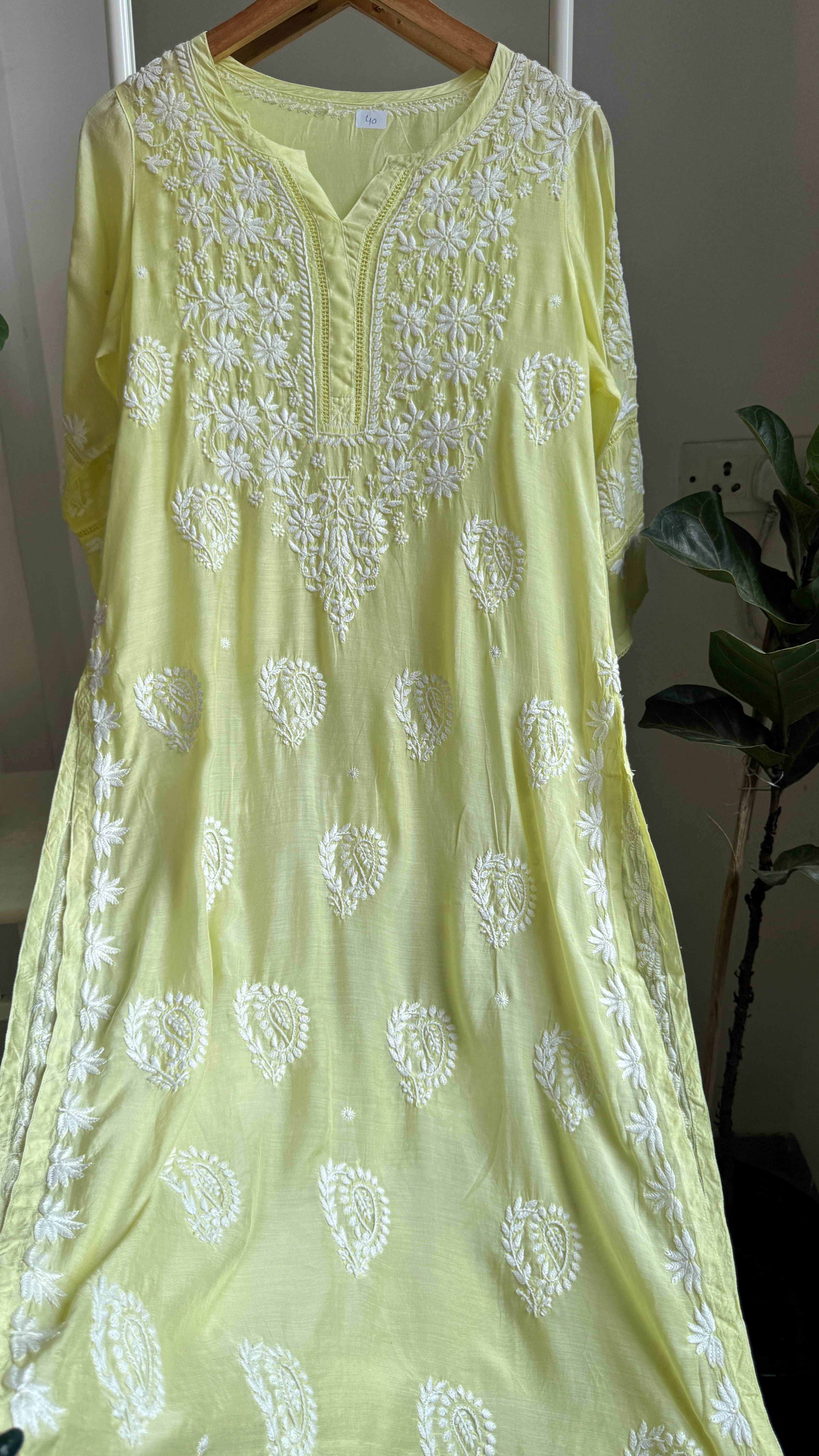Muslin Chikankari Kurti with White Thread work - Apple Green - Gulzar Collection
