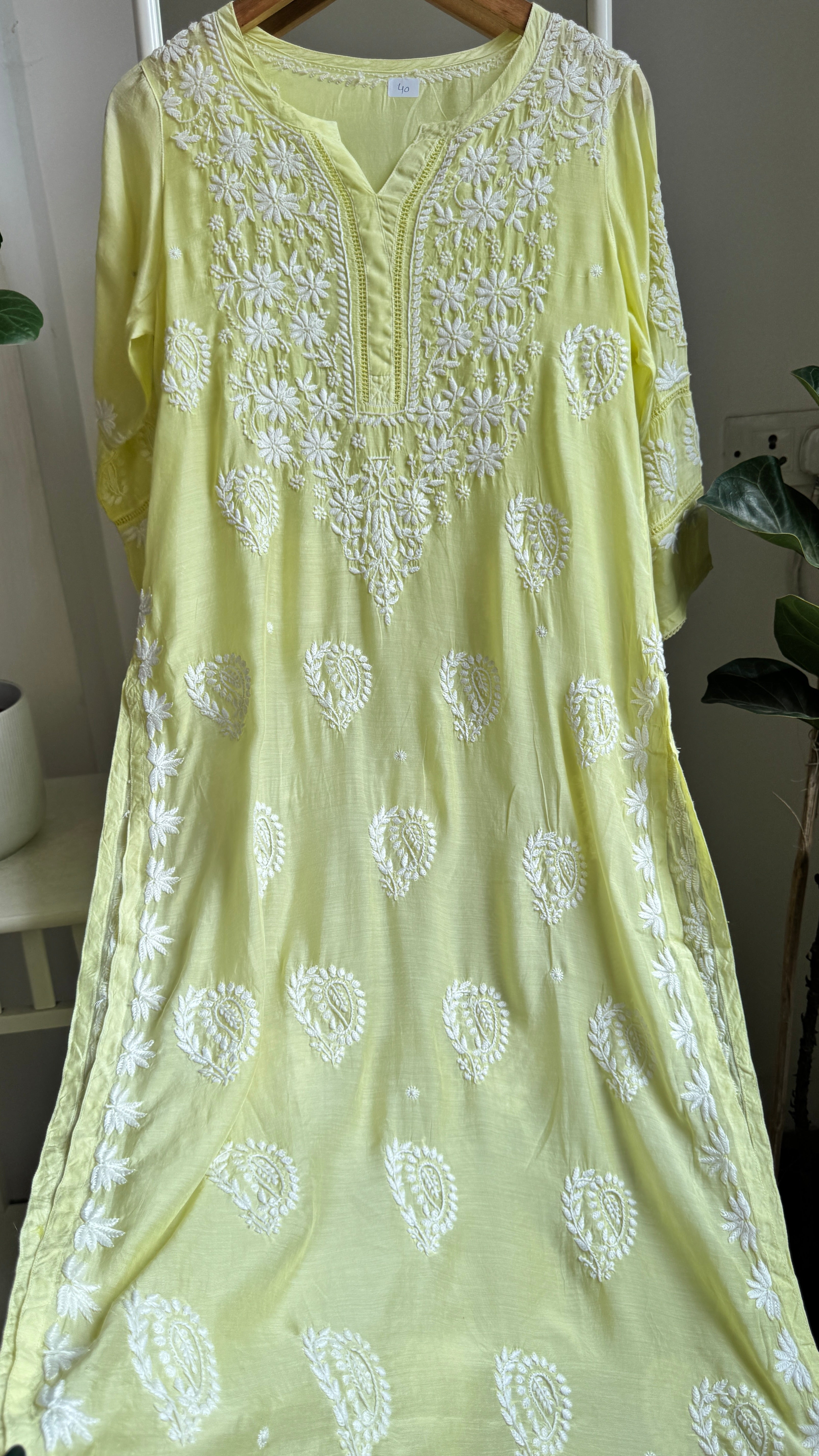 Muslin Chikankari Kurti with White Thread work - Apple Green - Gulzar Collection
