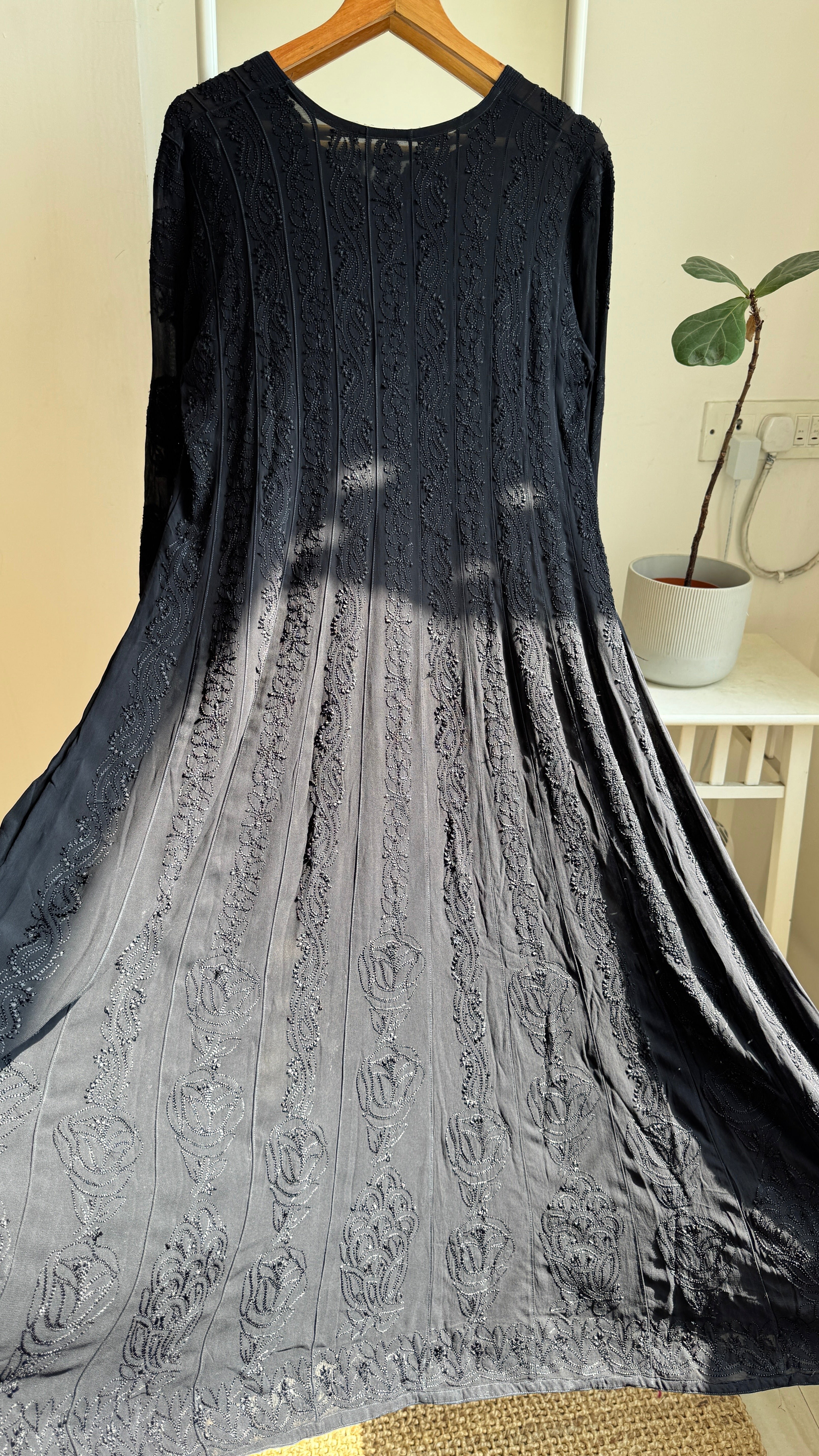 Viscose Chikankari Anarkali - Black