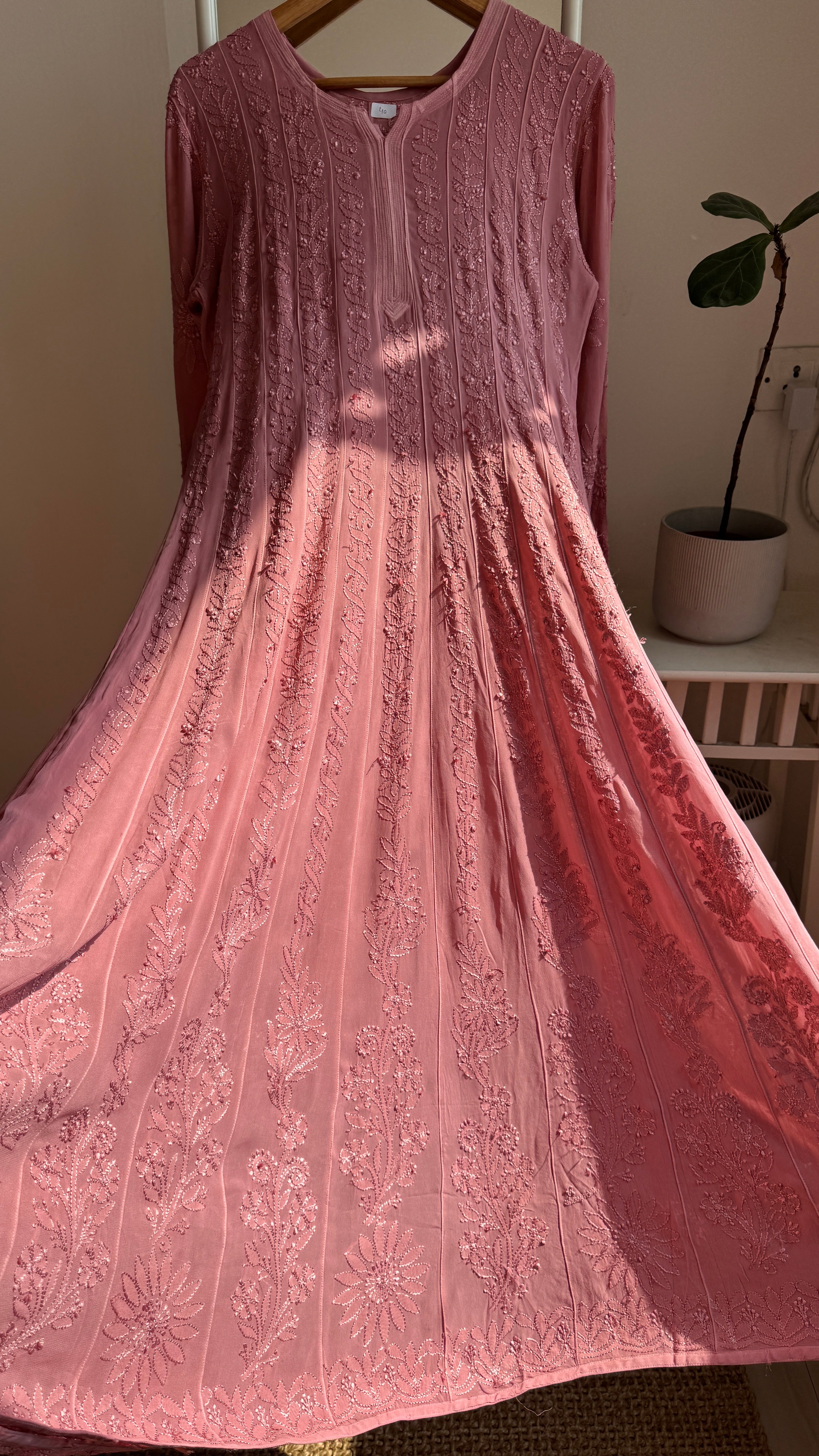 Viscose Chikankari Anarkali - Rosewood Pink