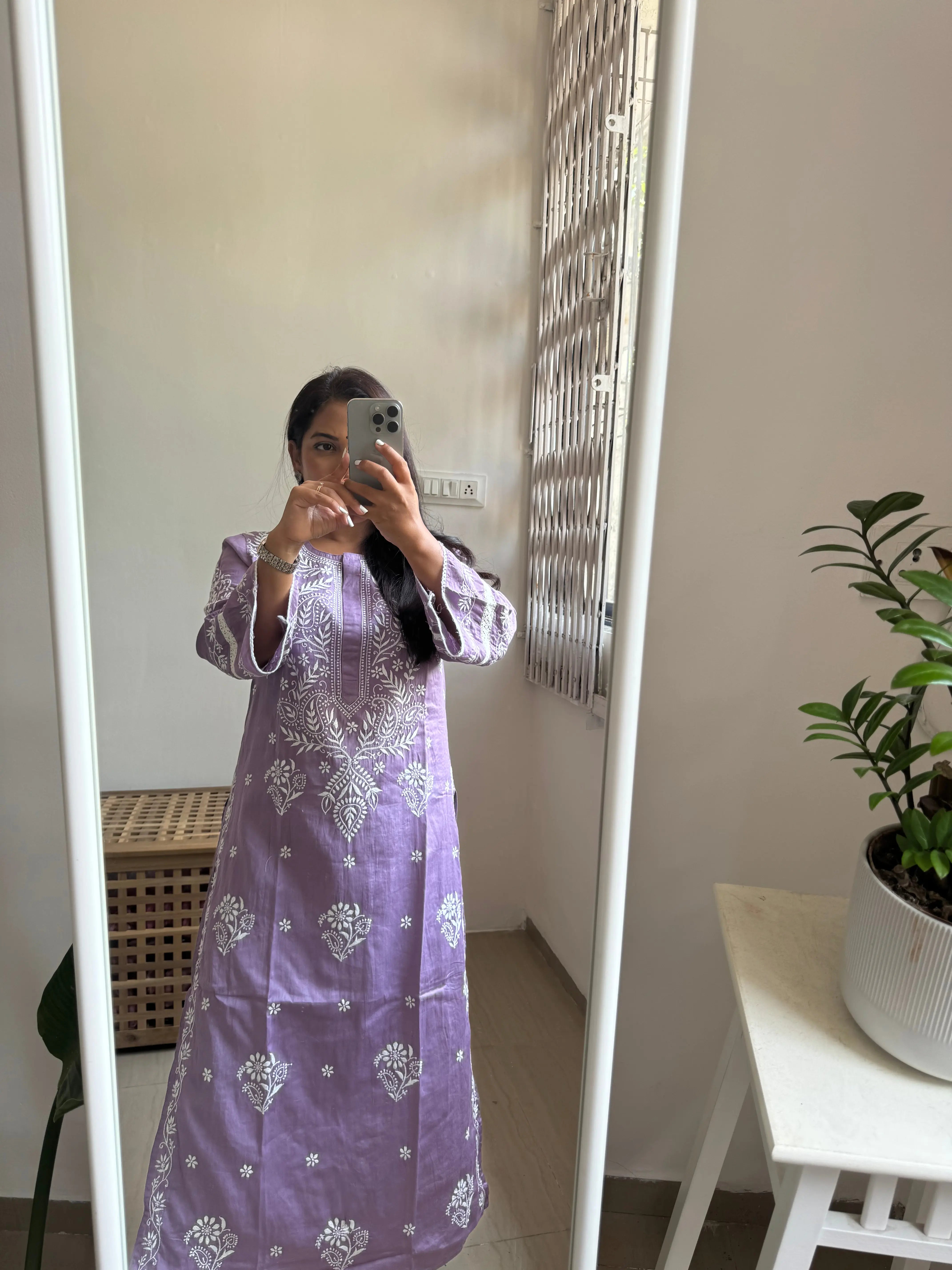 Cotton Chikankari Kurti -  Mauve ARIAA CHIKANKARI 