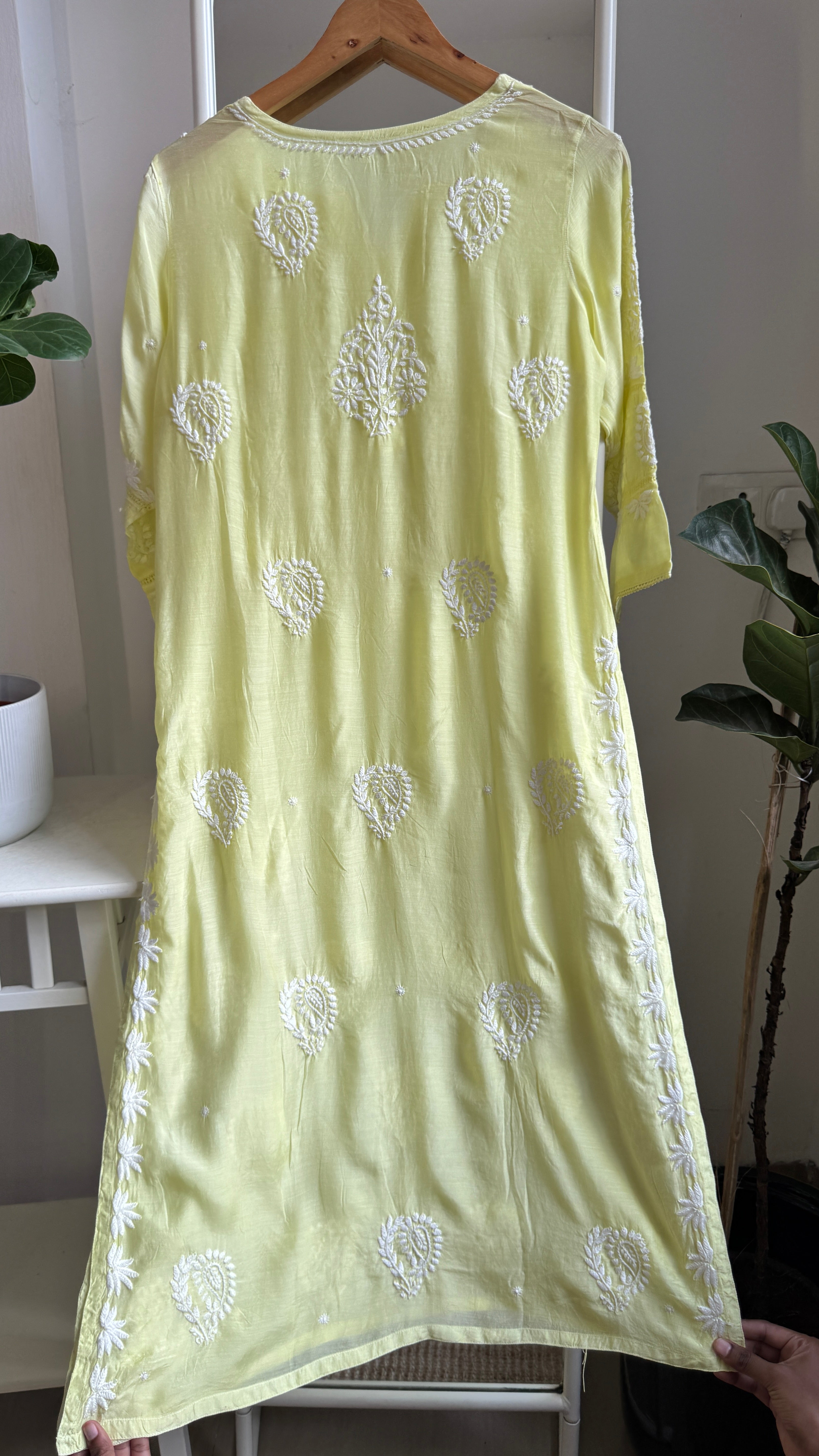 Muslin Chikankari Kurti with White Thread work - Apple Green - Gulzar Collection