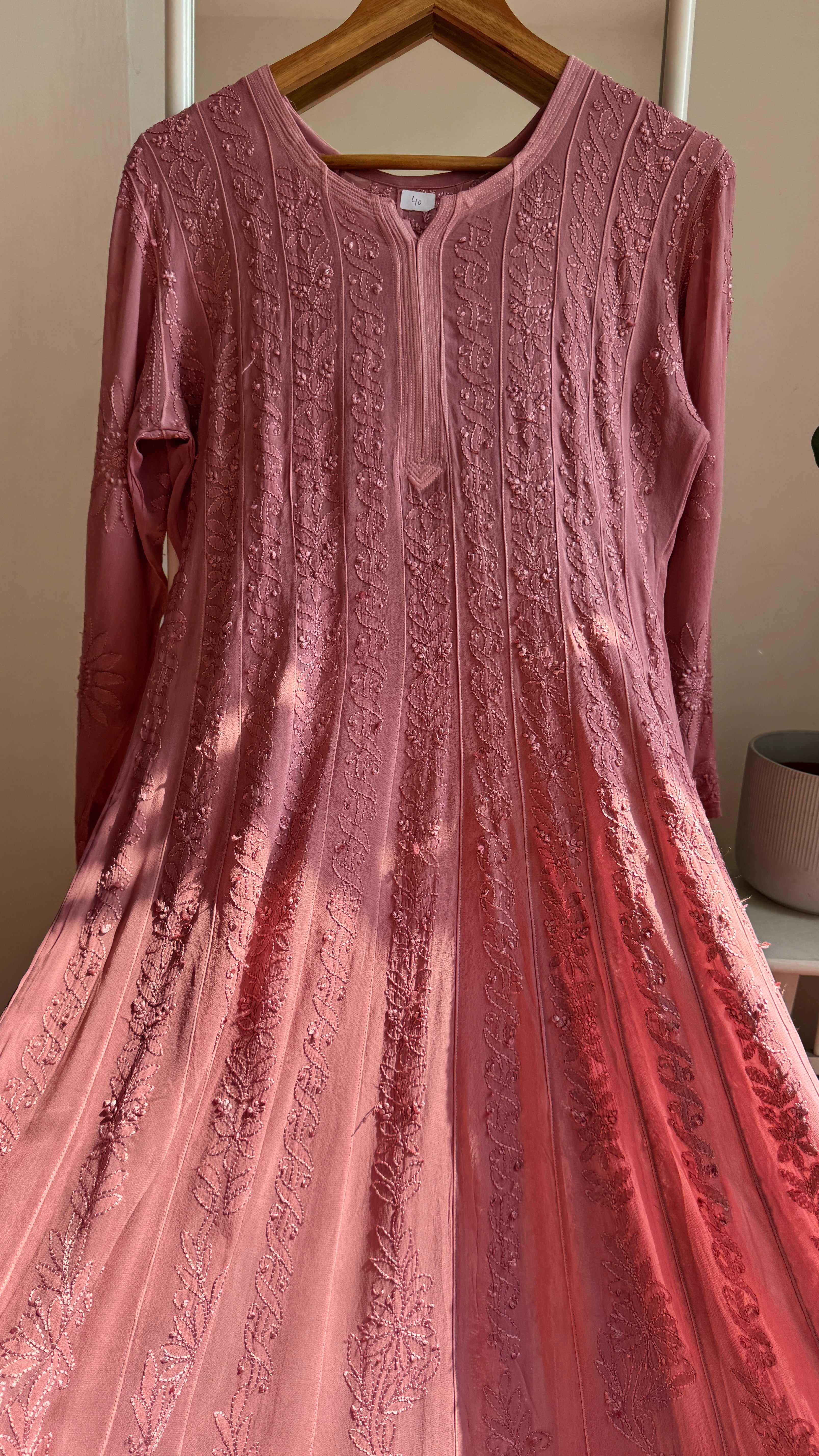 Viscose Chikankari Anarkali - Rosewood Pink