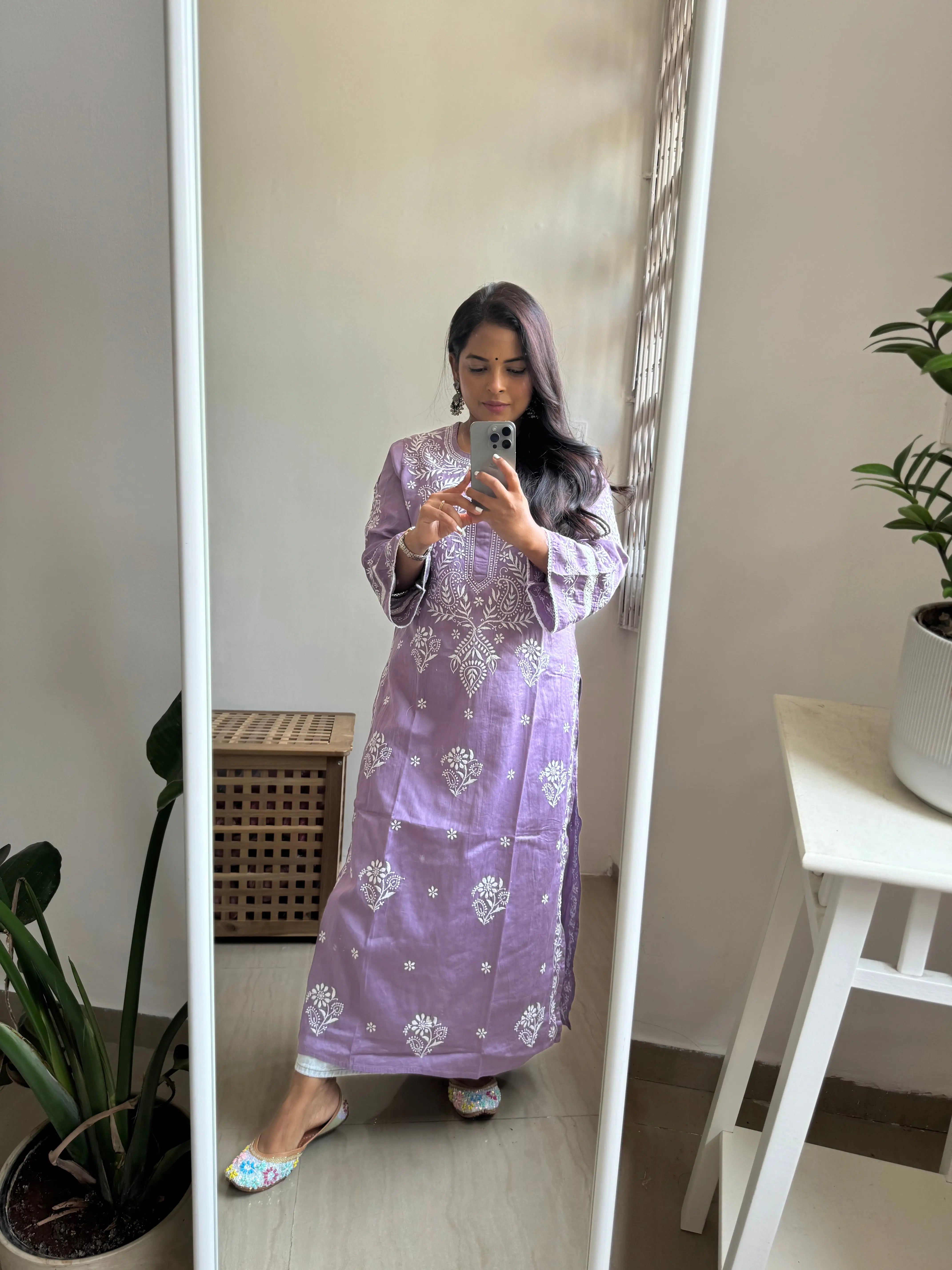 Cotton Chikankari Kurti -  Mauve ARIAA CHIKANKARI 