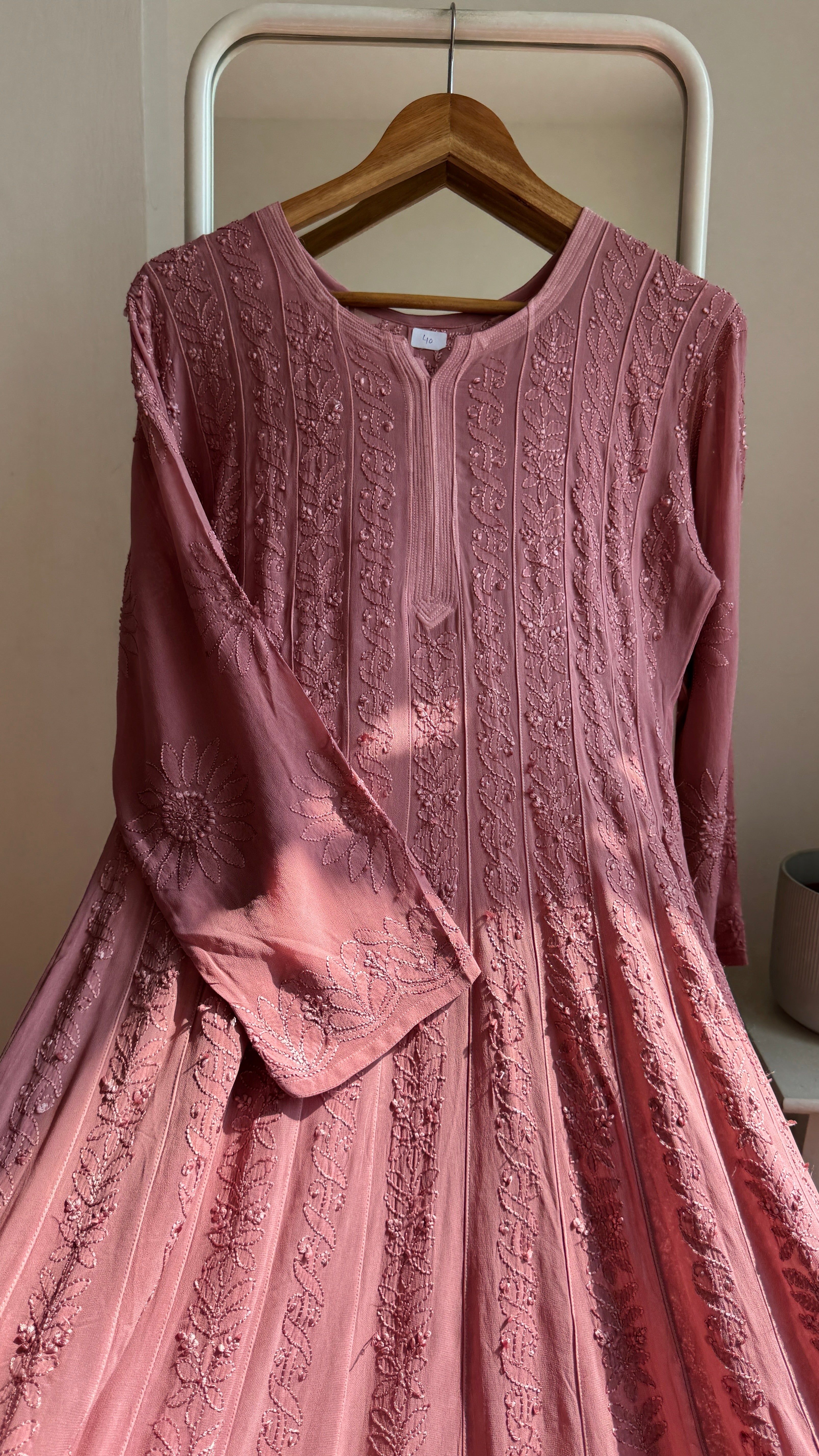 Viscose Chikankari Anarkali - Rosewood Pink