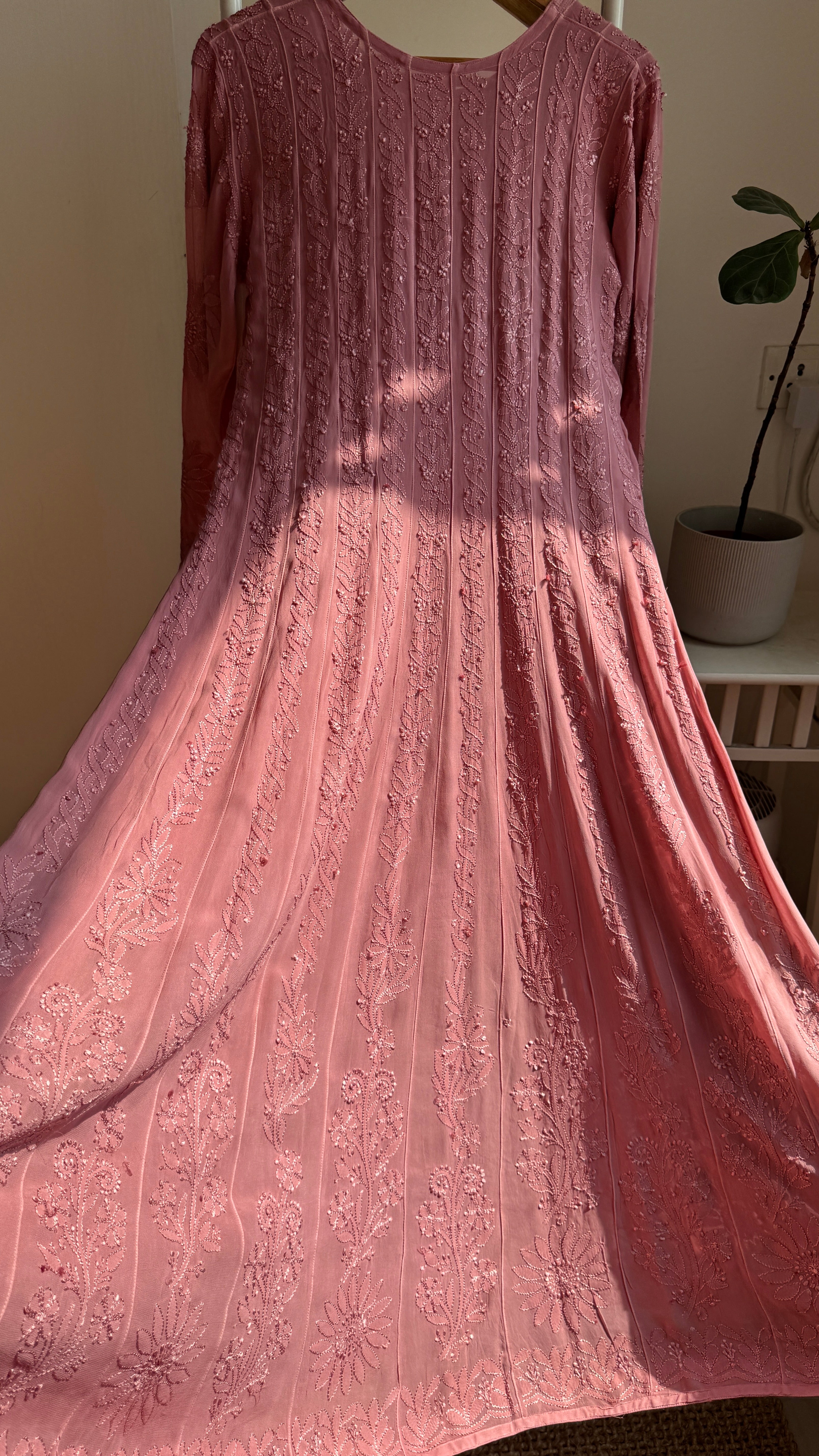 Viscose Chikankari Anarkali - Rosewood Pink