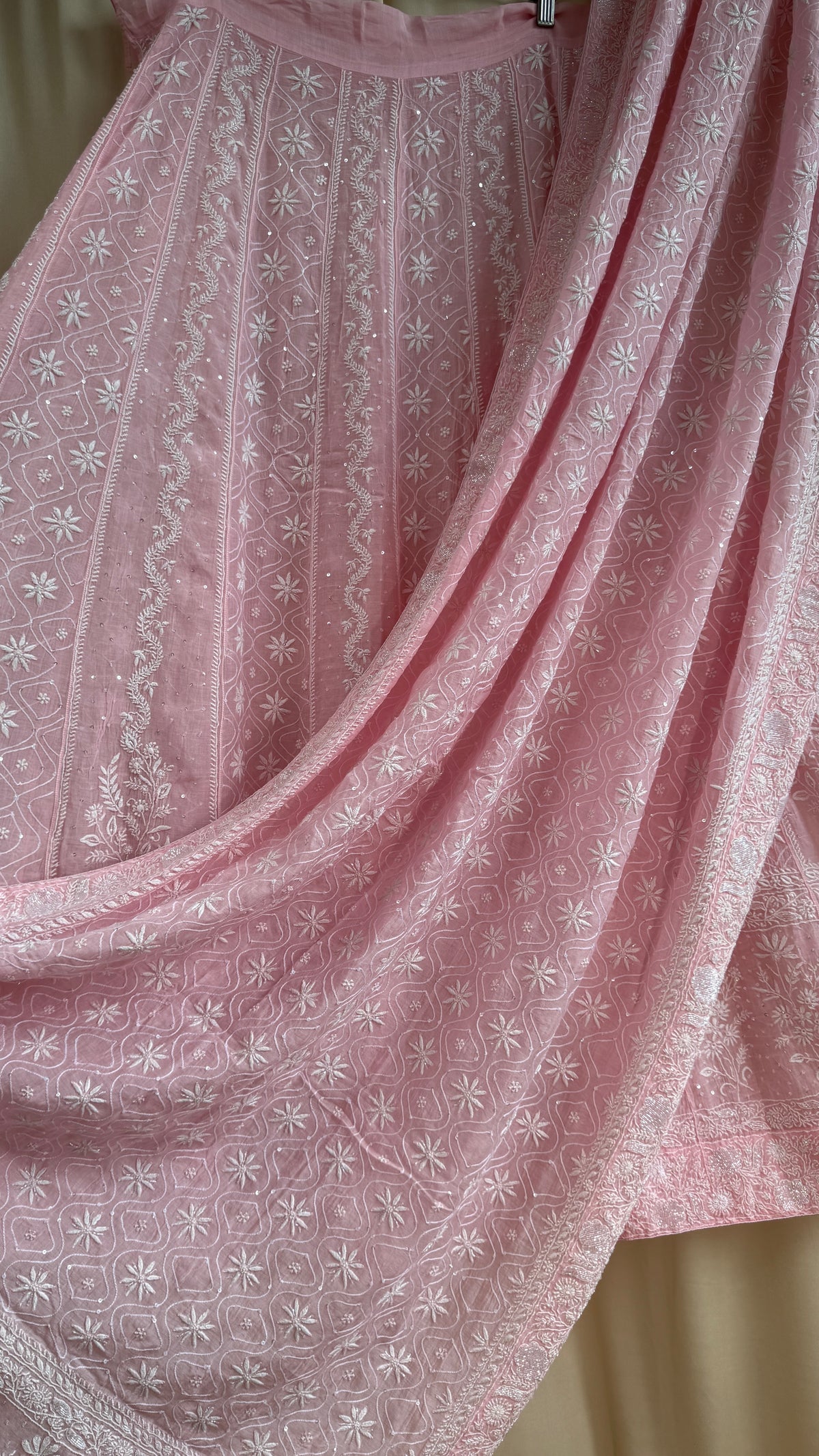 Mul Chanderi Chikankari Lehenga with Cutdana & Sequin Hand Embroidery