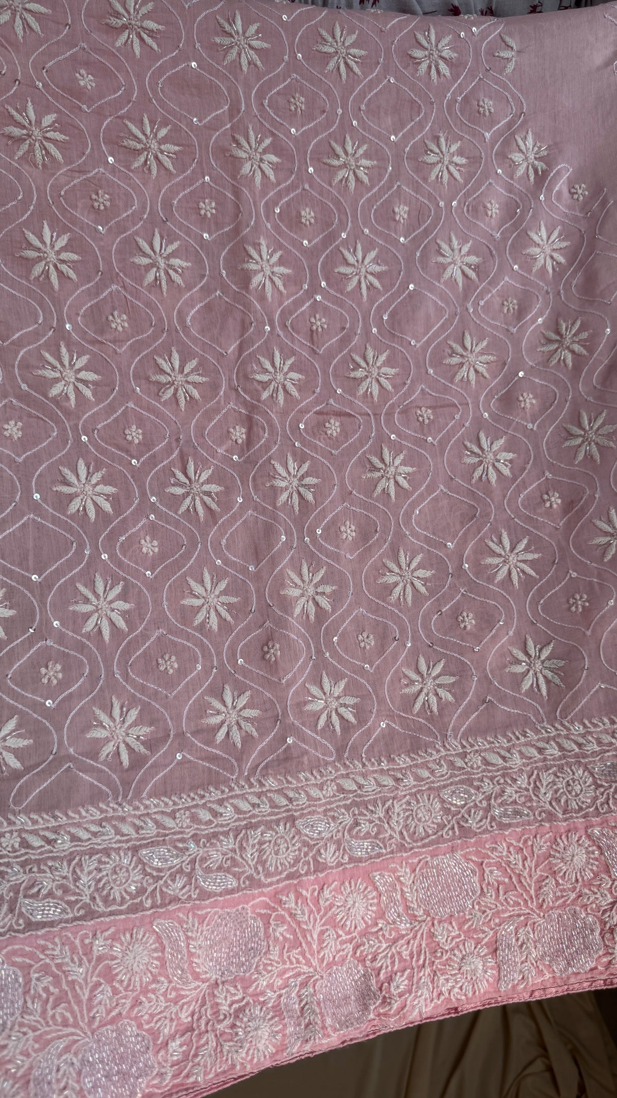 Mul Chanderi Chikankari Lehenga with Cutdana & Sequin Hand Embroidery
