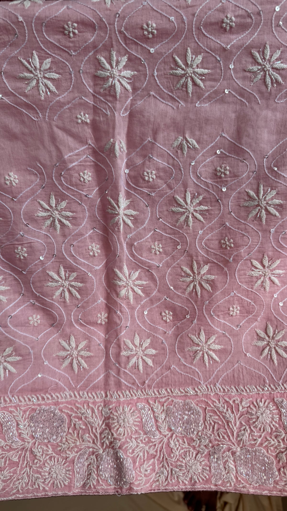 Mul Chanderi Chikankari Lehenga with Cutdana & Sequin Hand Embroidery
