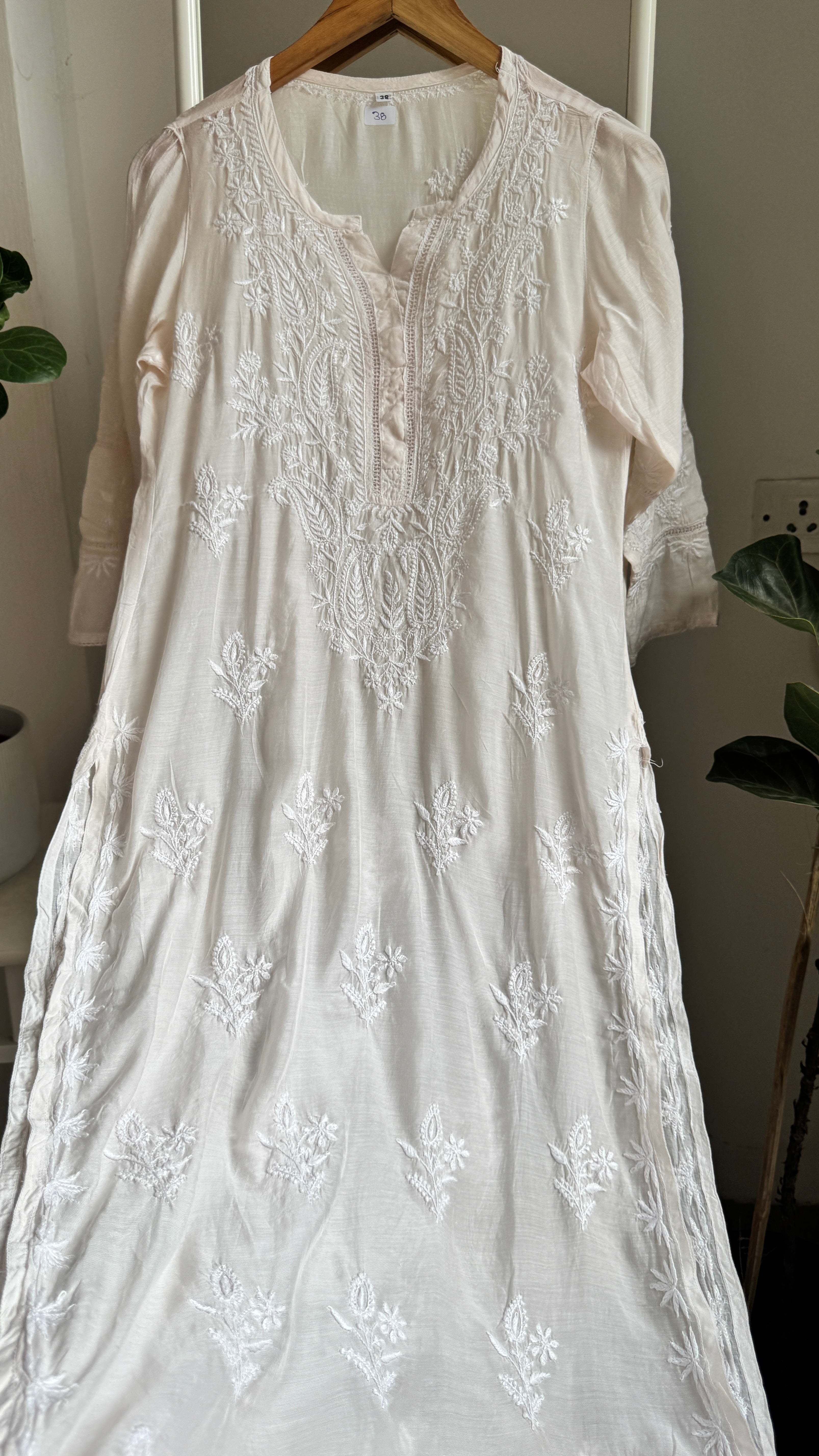 Muslin Chikankari Kurti with White Thread work - Ivory - Gulzar Collection