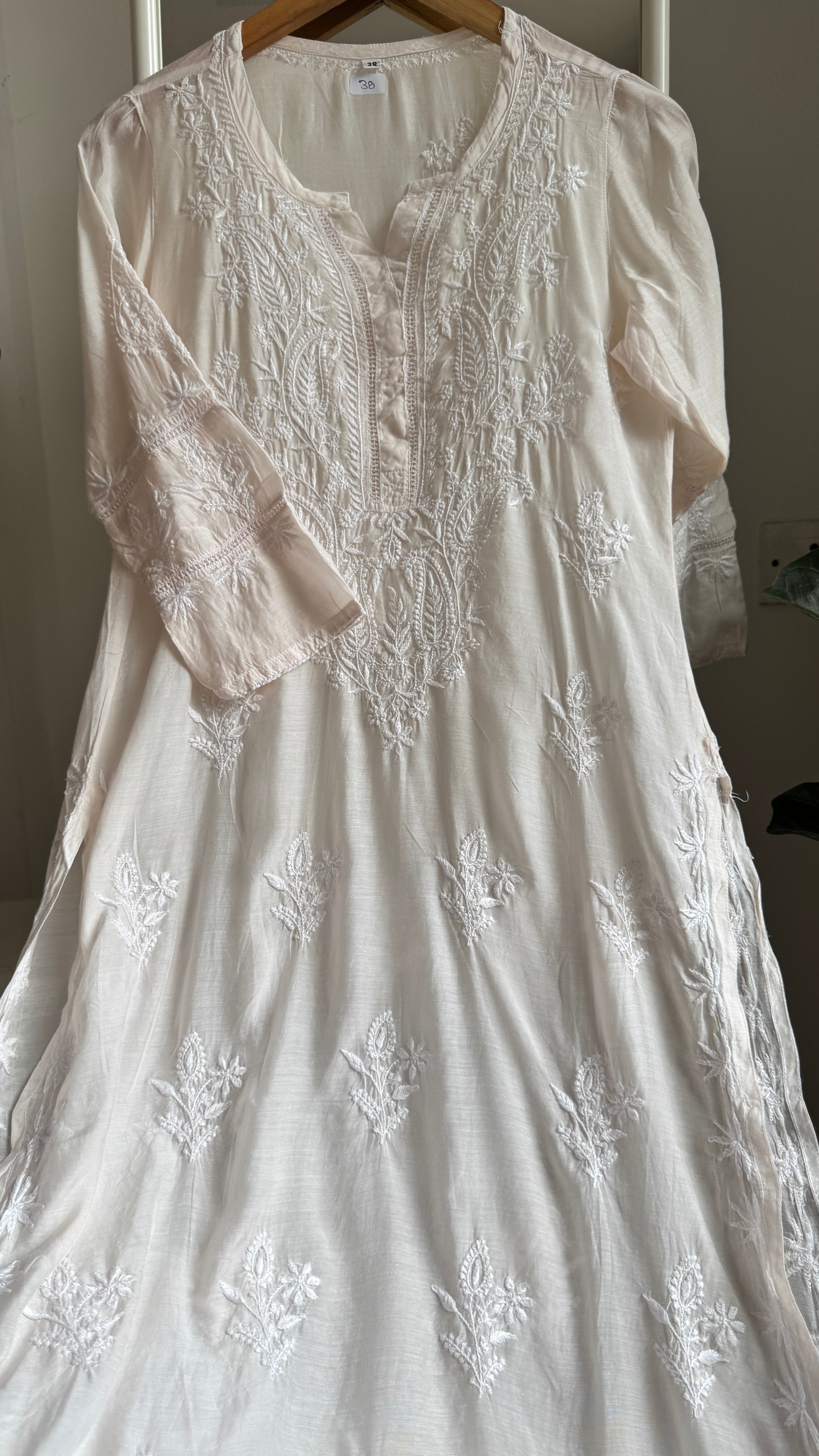 Muslin Chikankari Kurti with White Thread work - Ivory - Gulzar Collection