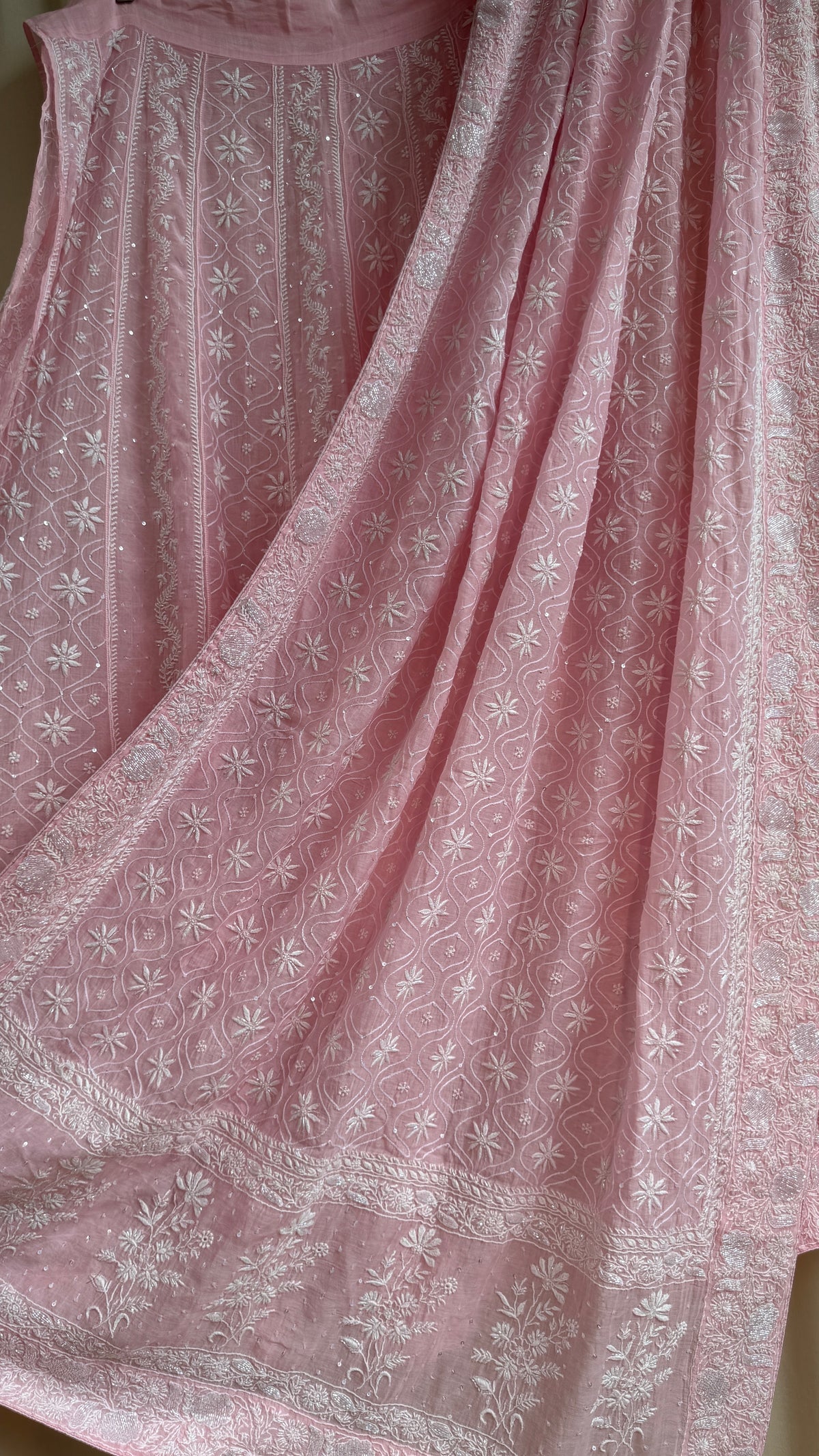 Mul Chanderi Chikankari Lehenga with Cutdana & Sequin Hand Embroidery