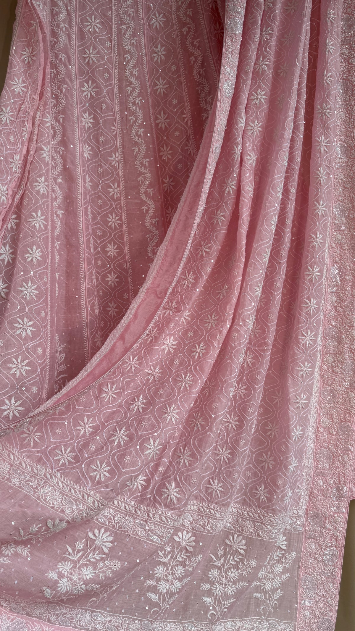 Mul Chanderi Chikankari Lehenga with Cutdana & Sequin Hand Embroidery