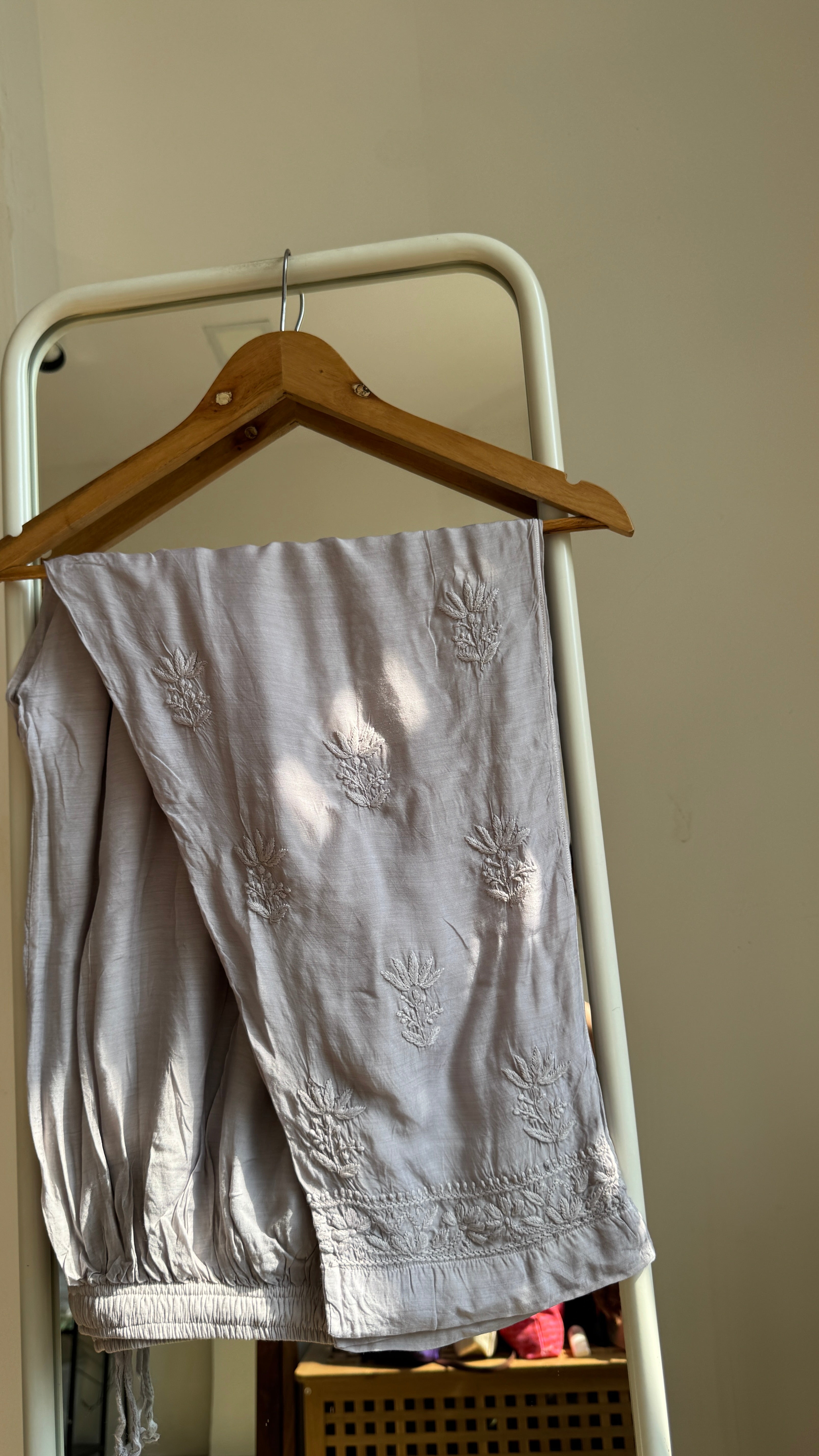 Muslin Chikankari Plazzo Set - Silver Grey