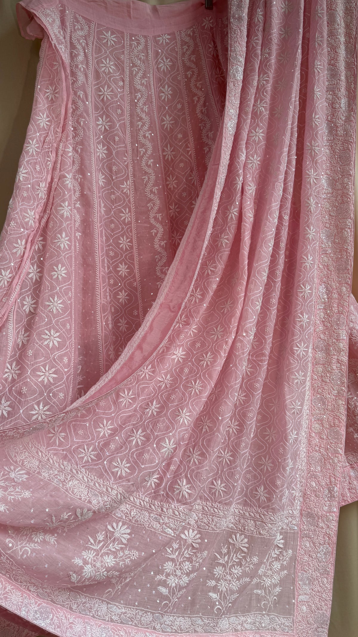 Mul Chanderi Chikankari Lehenga with Cutdana & Sequin Hand Embroidery