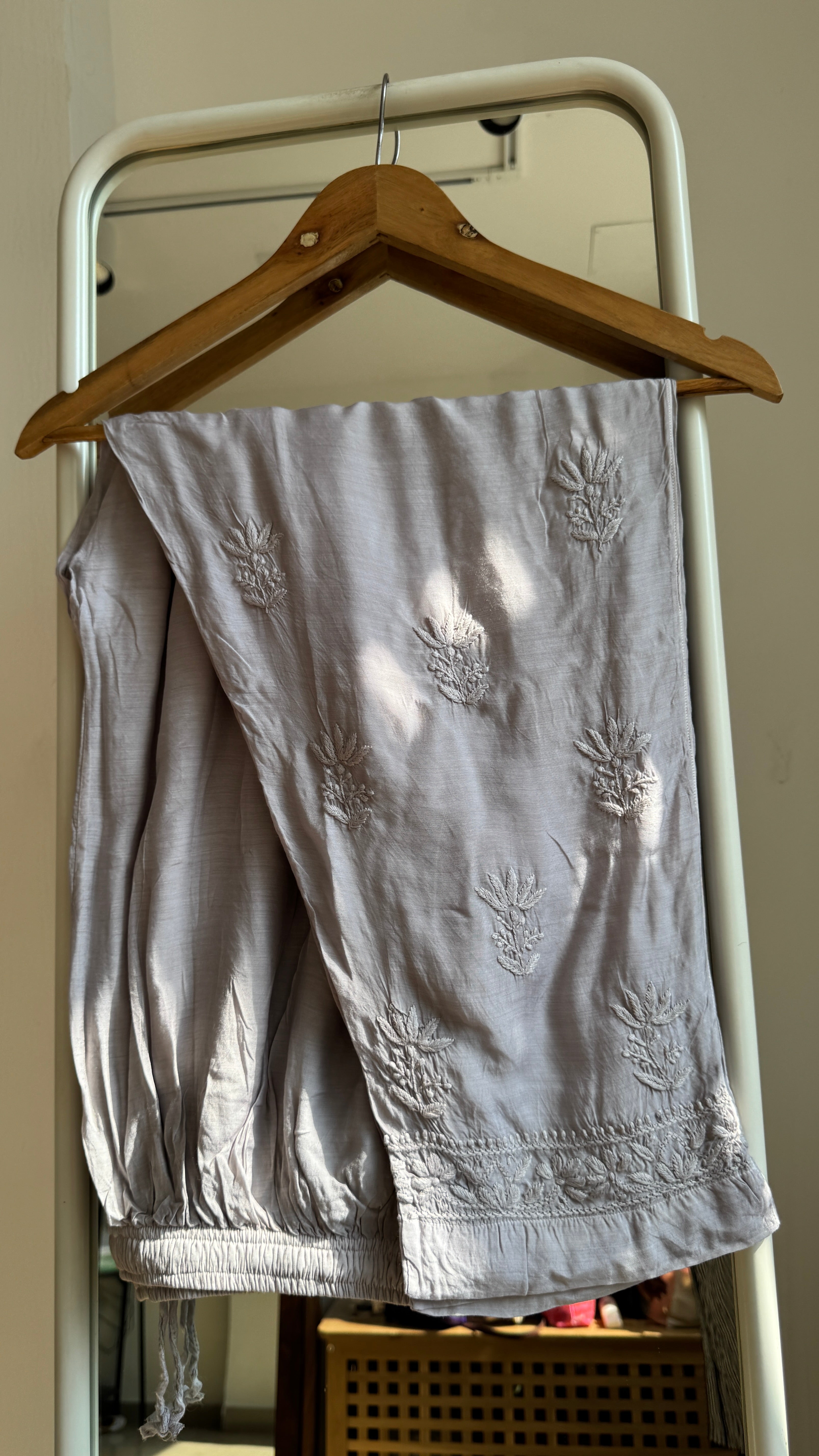 Muslin Chikankari Plazzo Set - Silver Grey