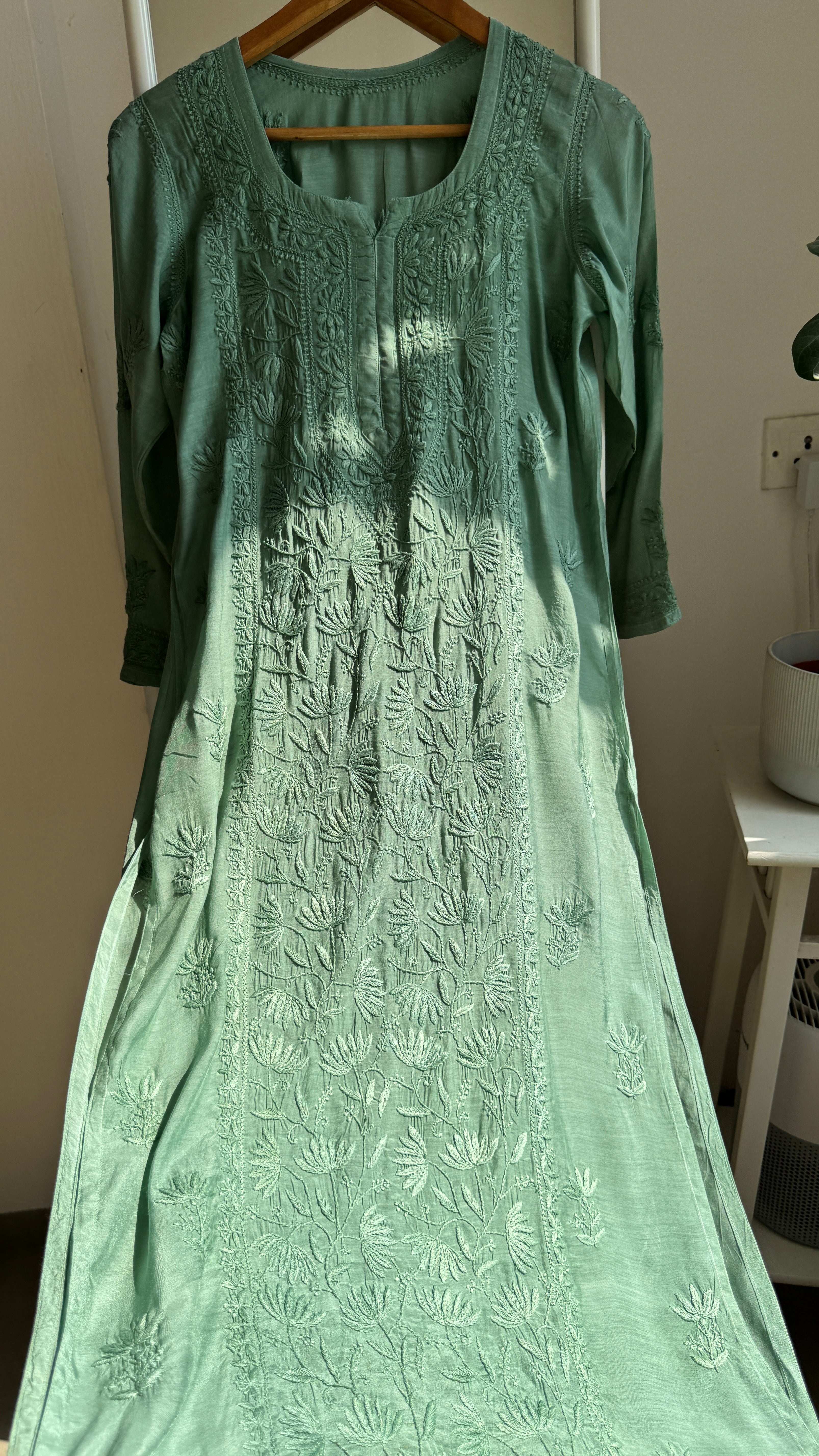 Muslin Chikankari Plazzo Set - Forest Green