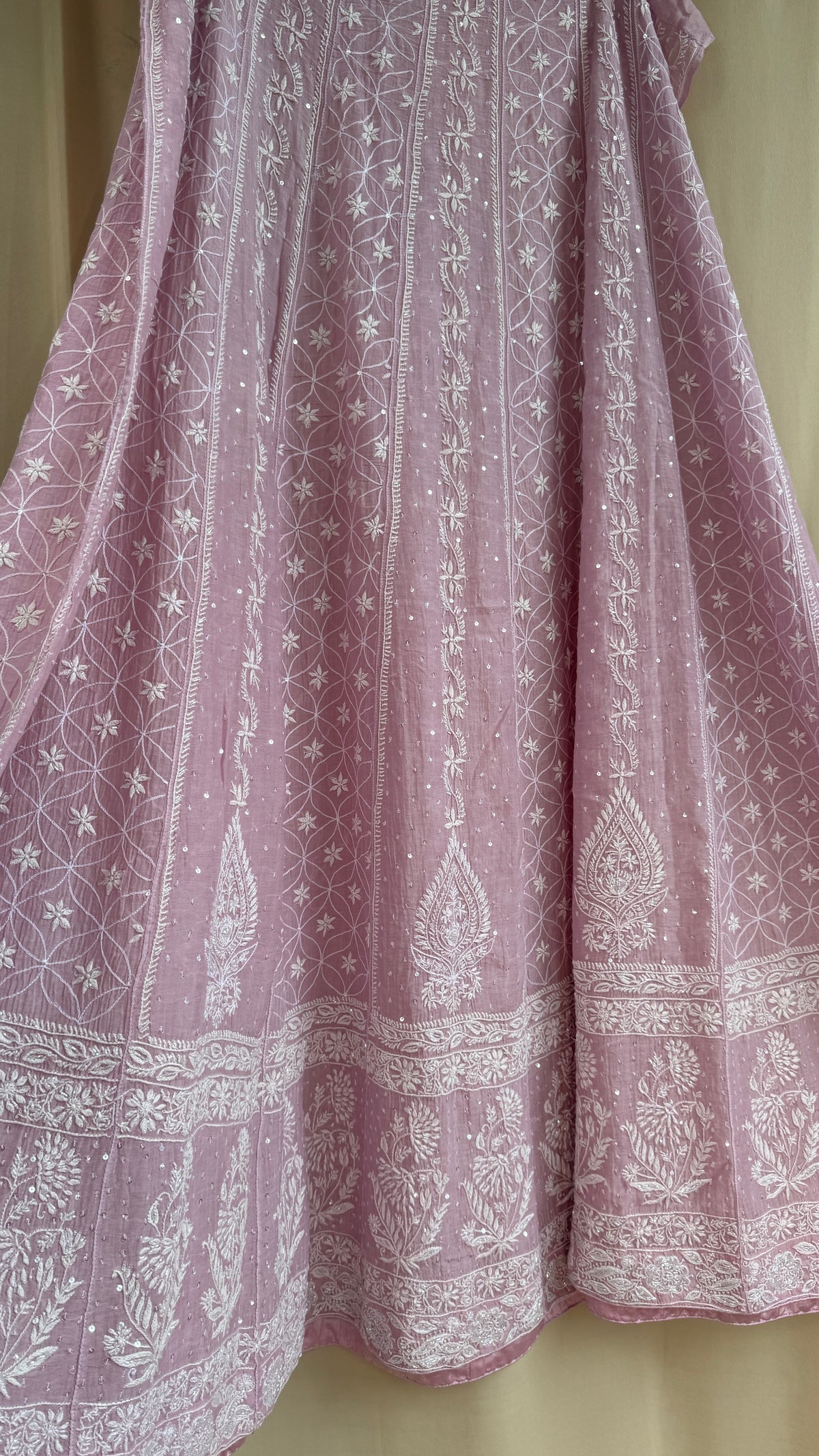 Mul Chanderi Chikankari Lehenga with Cutdana & Sequin Hand Embroidery in Mauve