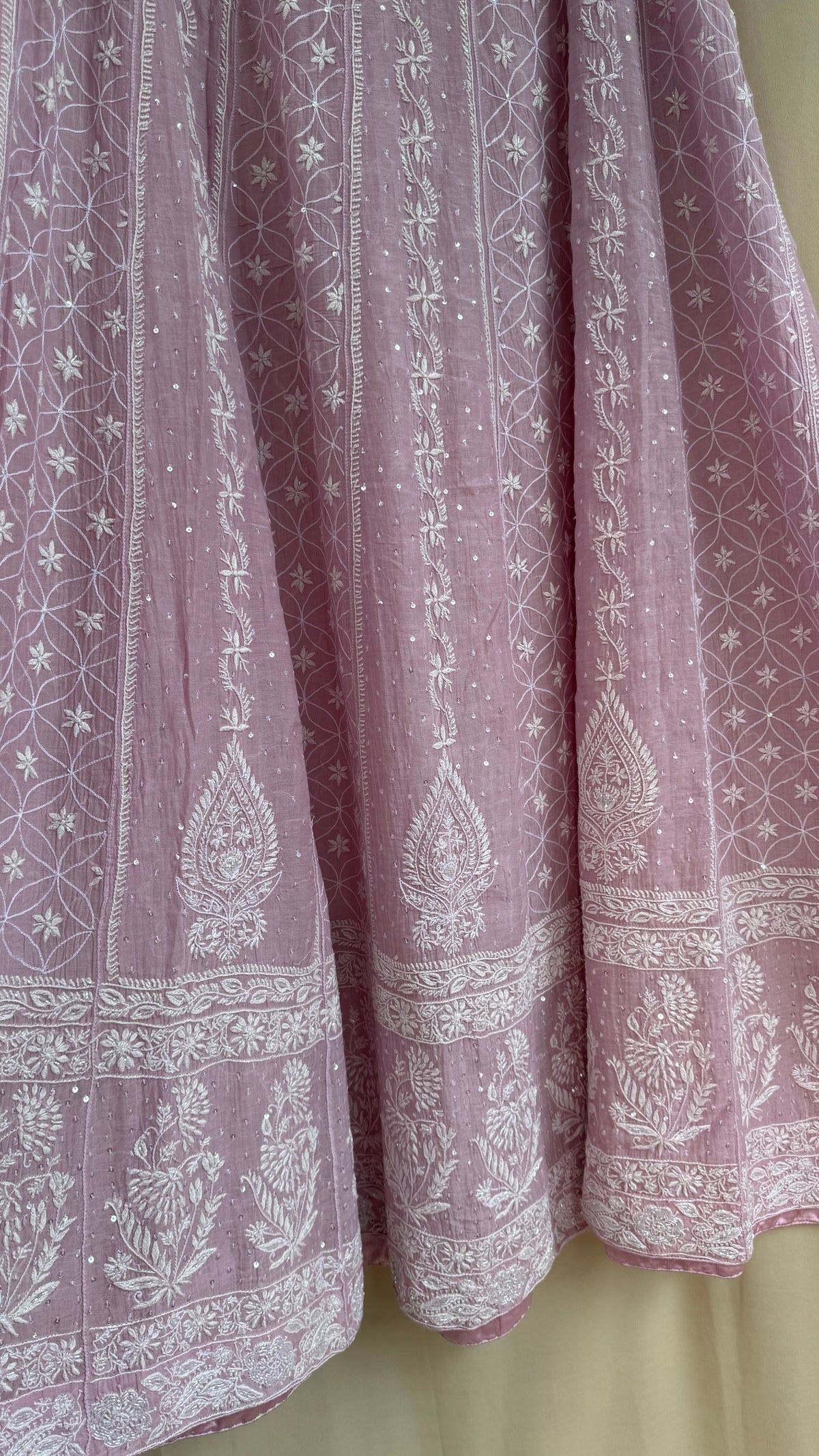 Mul Chanderi Chikankari Lehenga with Cutdana & Sequin Hand Embroidery in Mauve