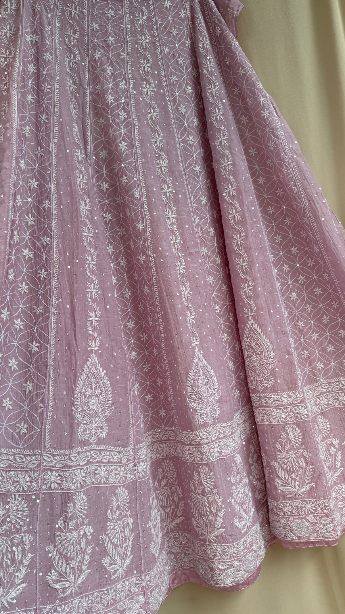 Mul Chanderi Chikankari Lehenga with Cutdana & Sequin Hand Embroidery in Mauve