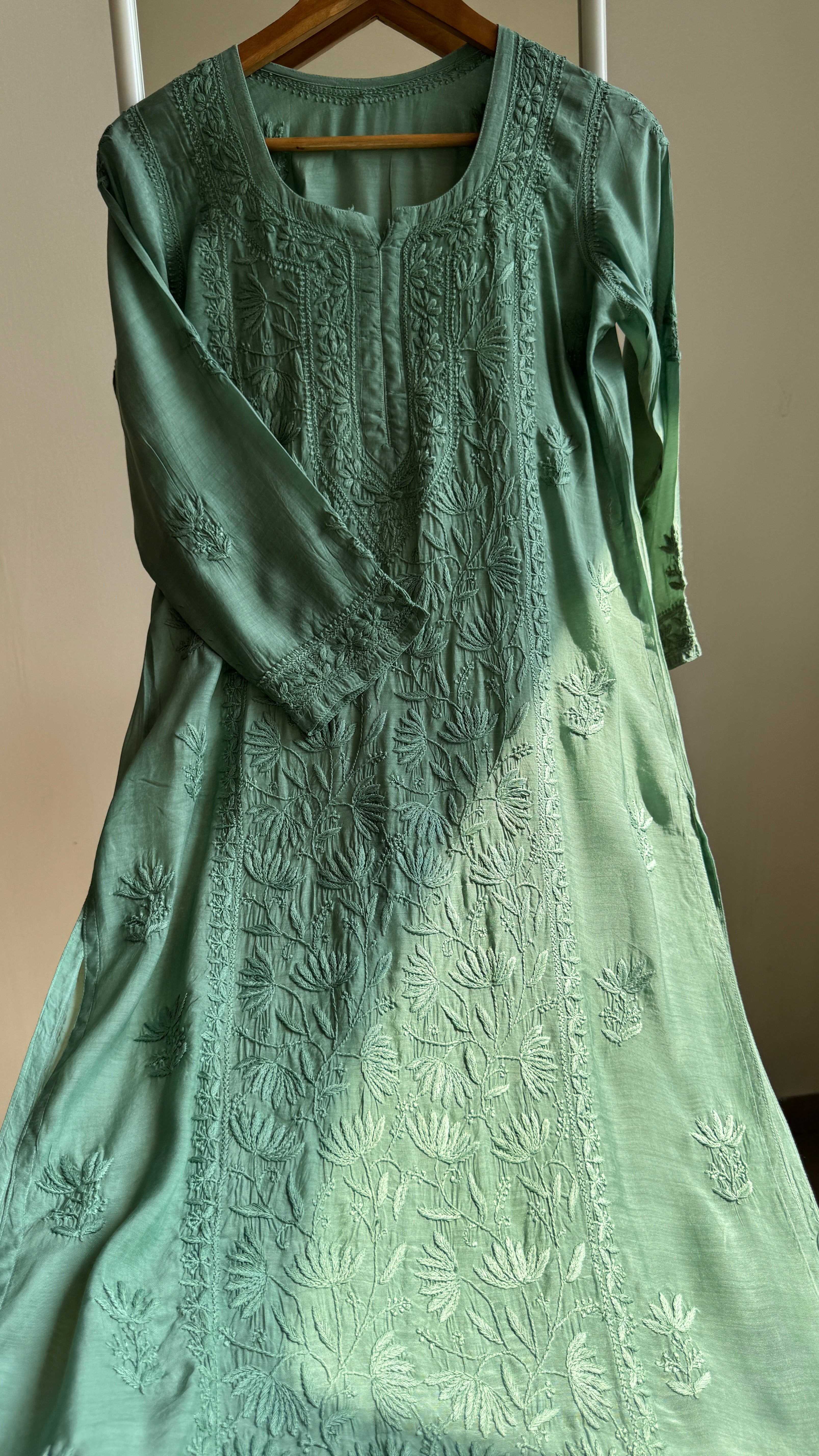 Muslin Chikankari Plazzo Set - Forest Green