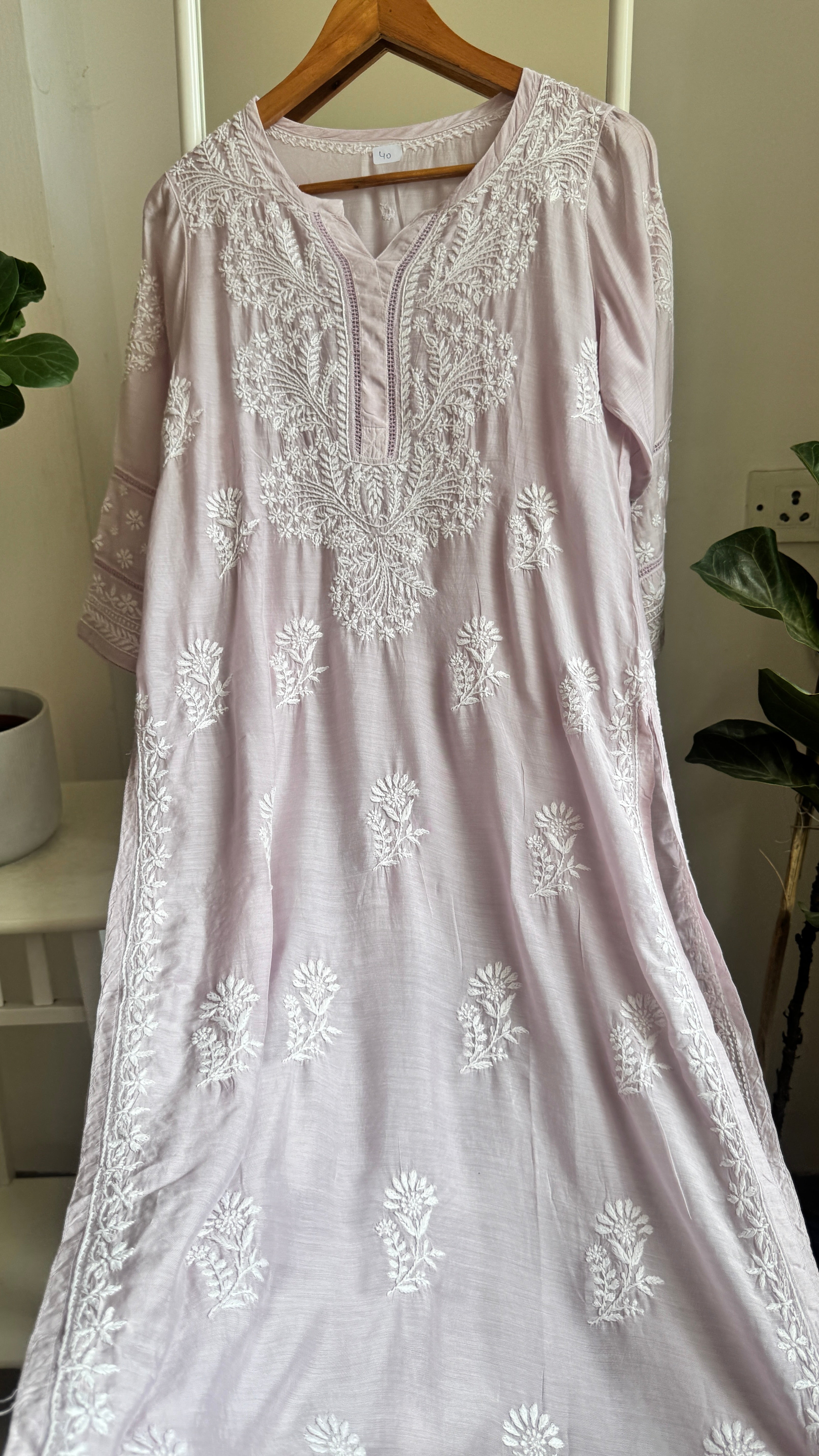 Muslin Chikankari Kurti with White Thread work - Blush Pink - Gulzar Collection