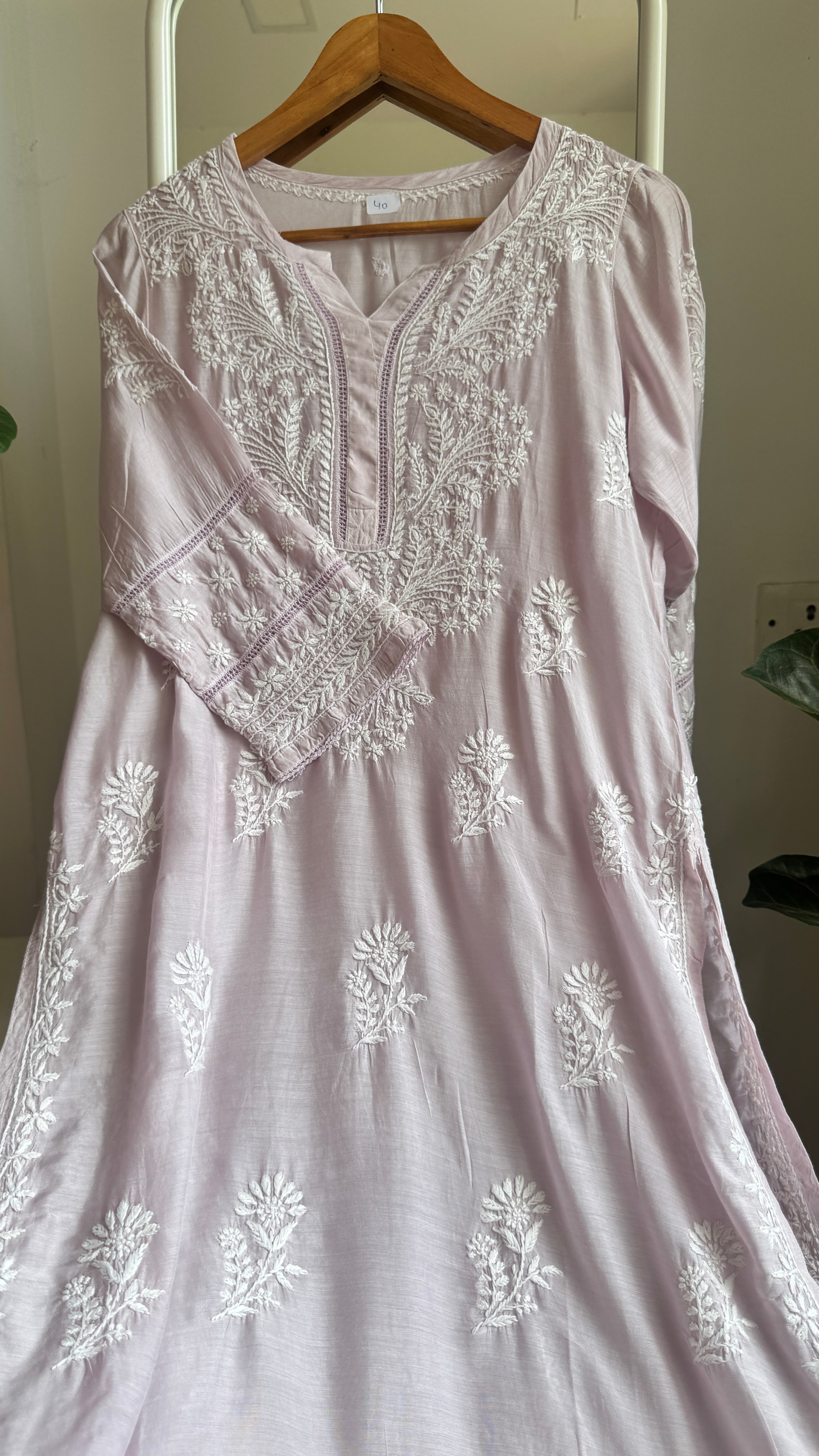 Muslin Chikankari Kurti with White Thread work - Blush Pink - Gulzar Collection