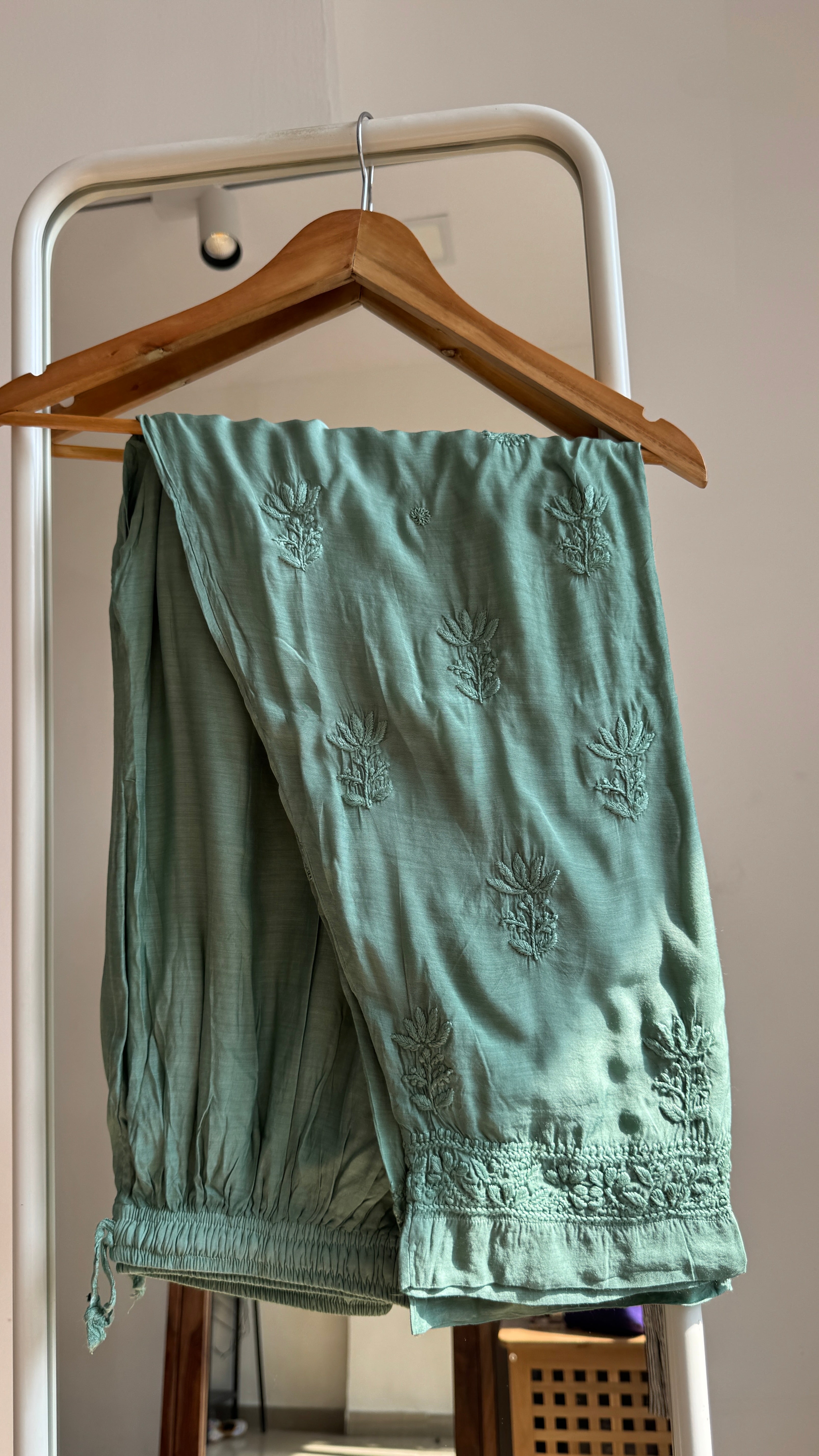 Muslin Chikankari Plazzo Set - Forest Green